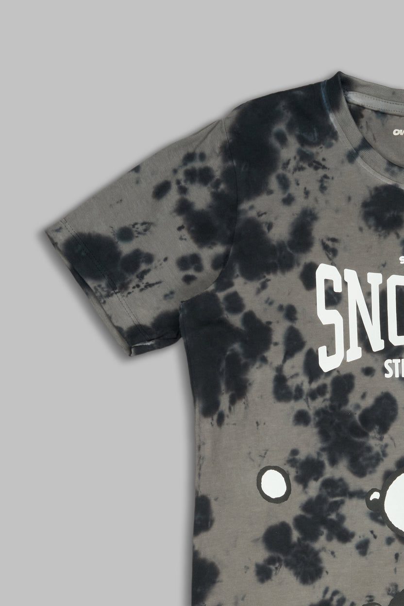 Black Tie- Dye Snoopy Printed Regular Fit Night Suit for Tweens Boys - Image 4