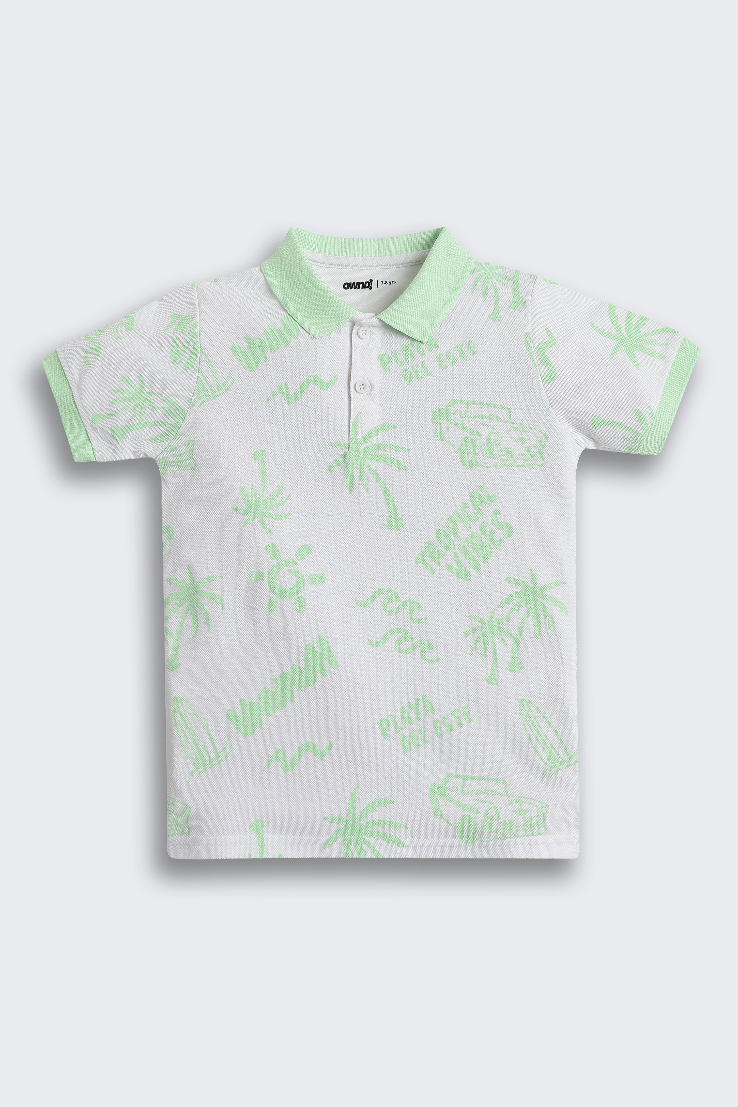 Light Green Patterned Regular Fit Polos for Boys - Image 2