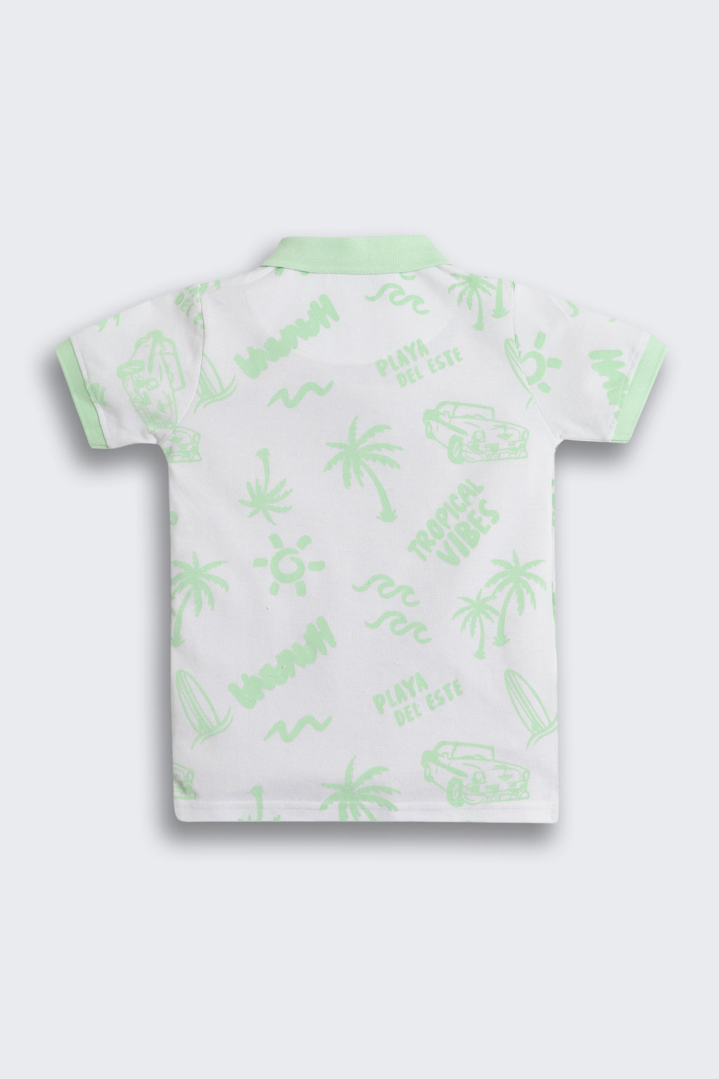 Light Green Patterned Regular Fit Polos for Boys - Image 3