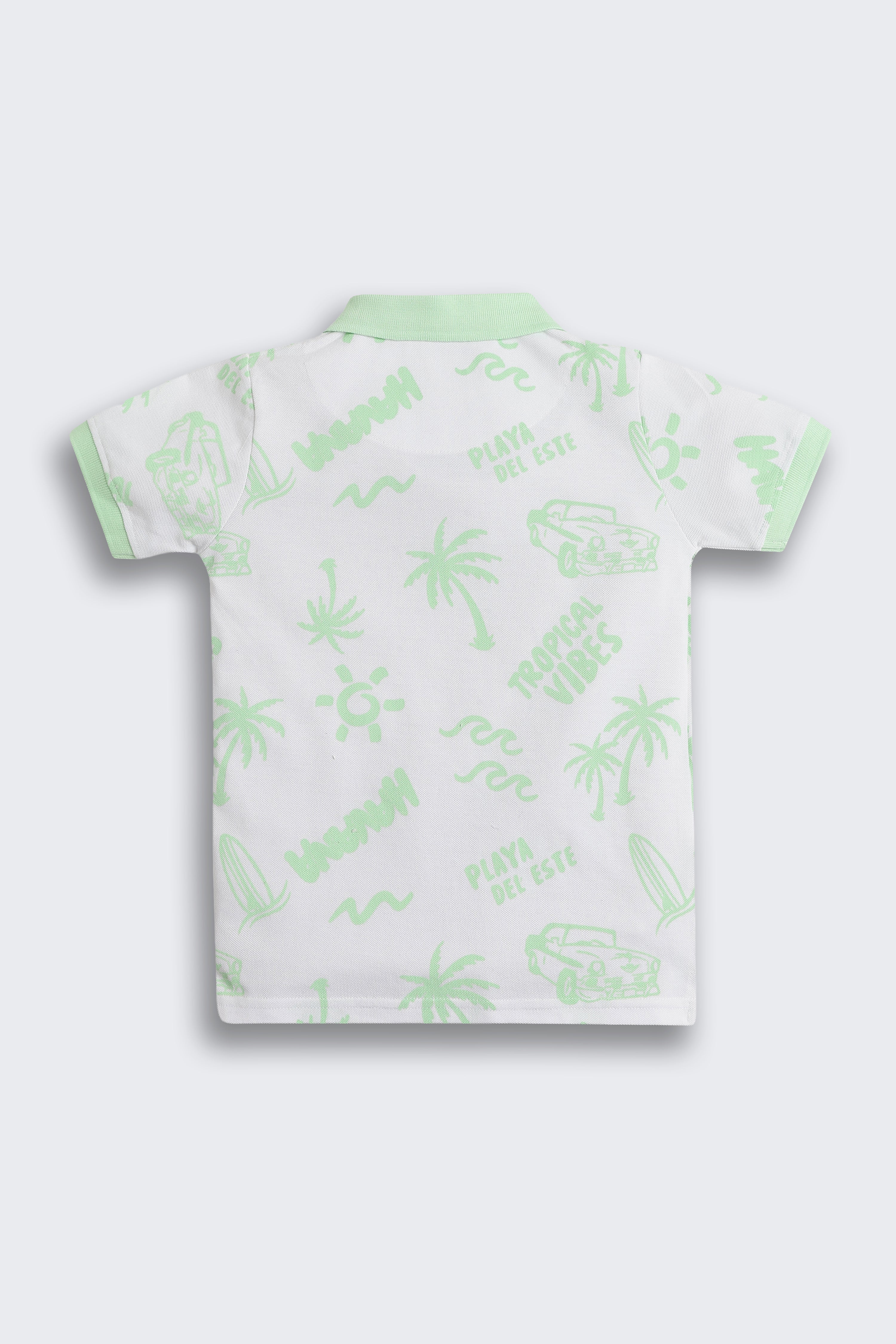 Light Green Patterned Regular Fit Polos for Boys - Image 3