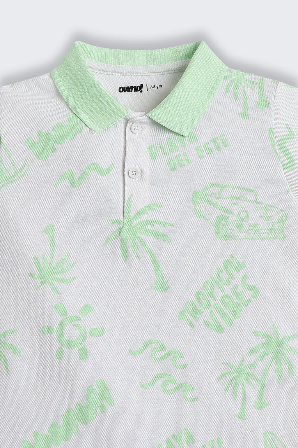 Light Green Patterned Regular Fit Polos for Boys - Image 4