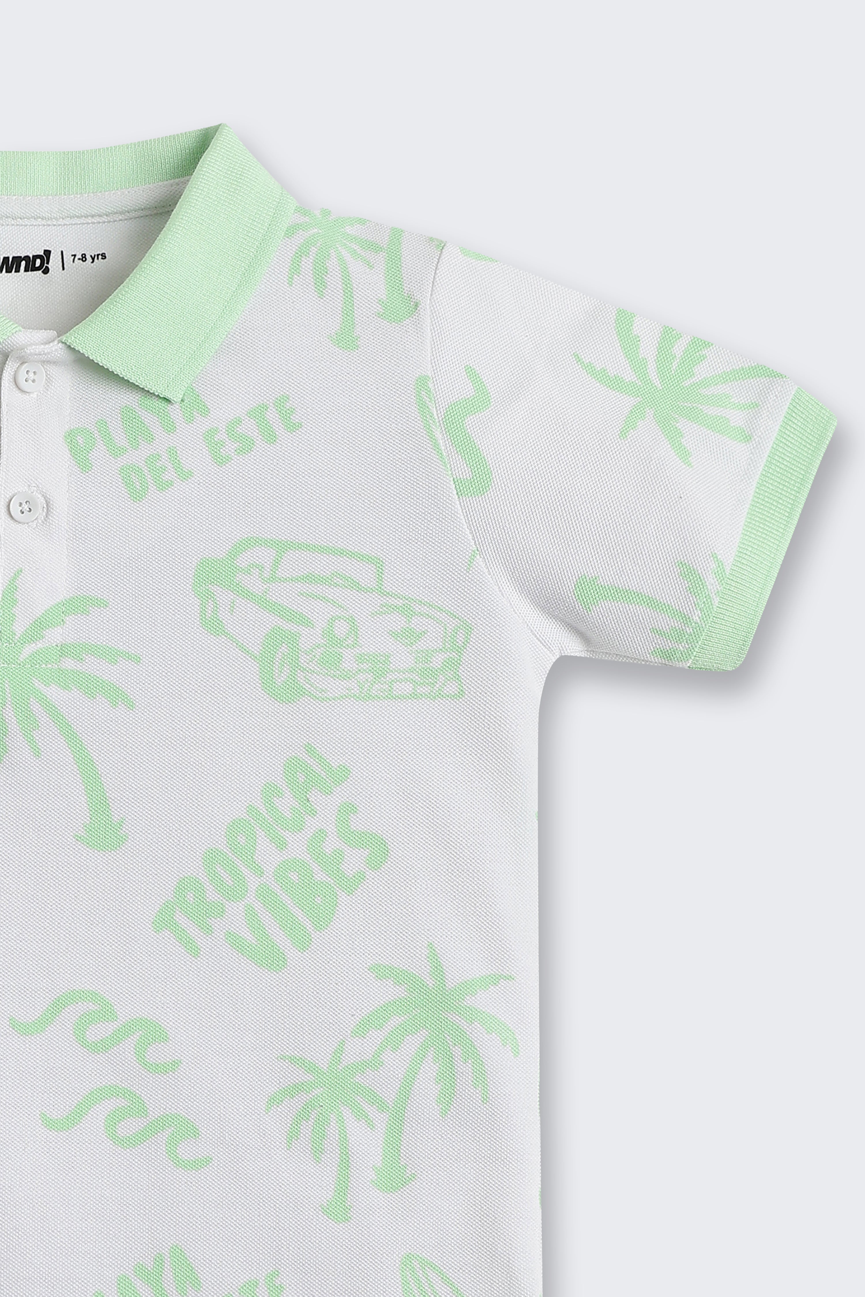 Light Green Patterned Regular Fit Polos for Boys - Image 5