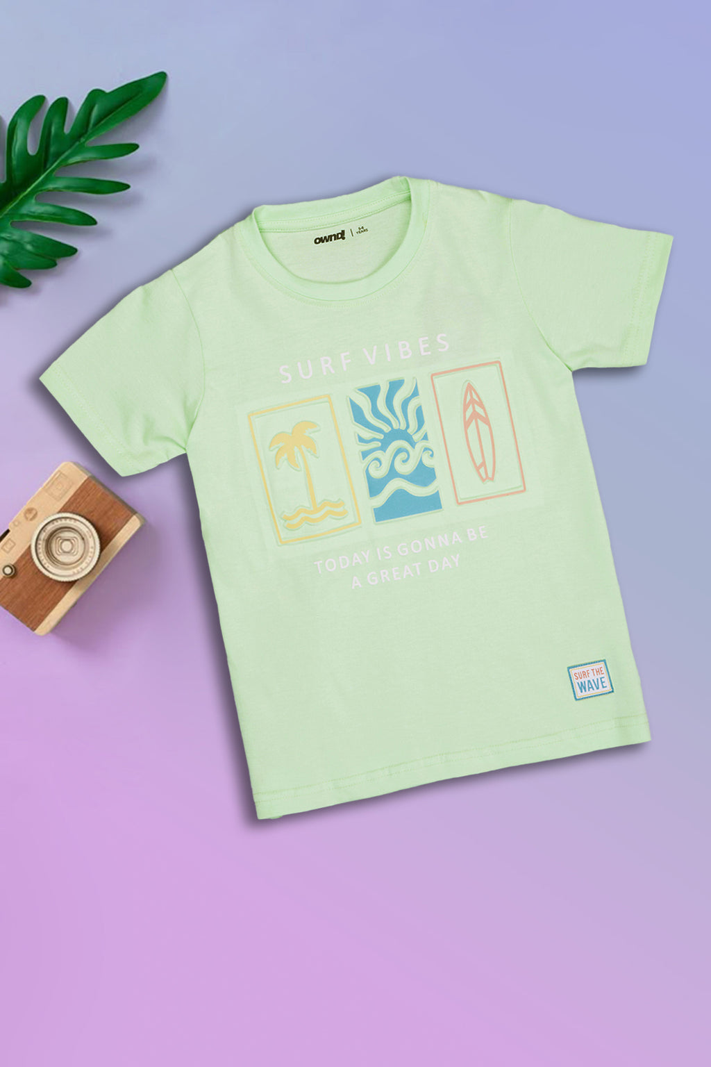 Light Green Graphic Printed Regular Fit T-Shirt for Boys - Image 1