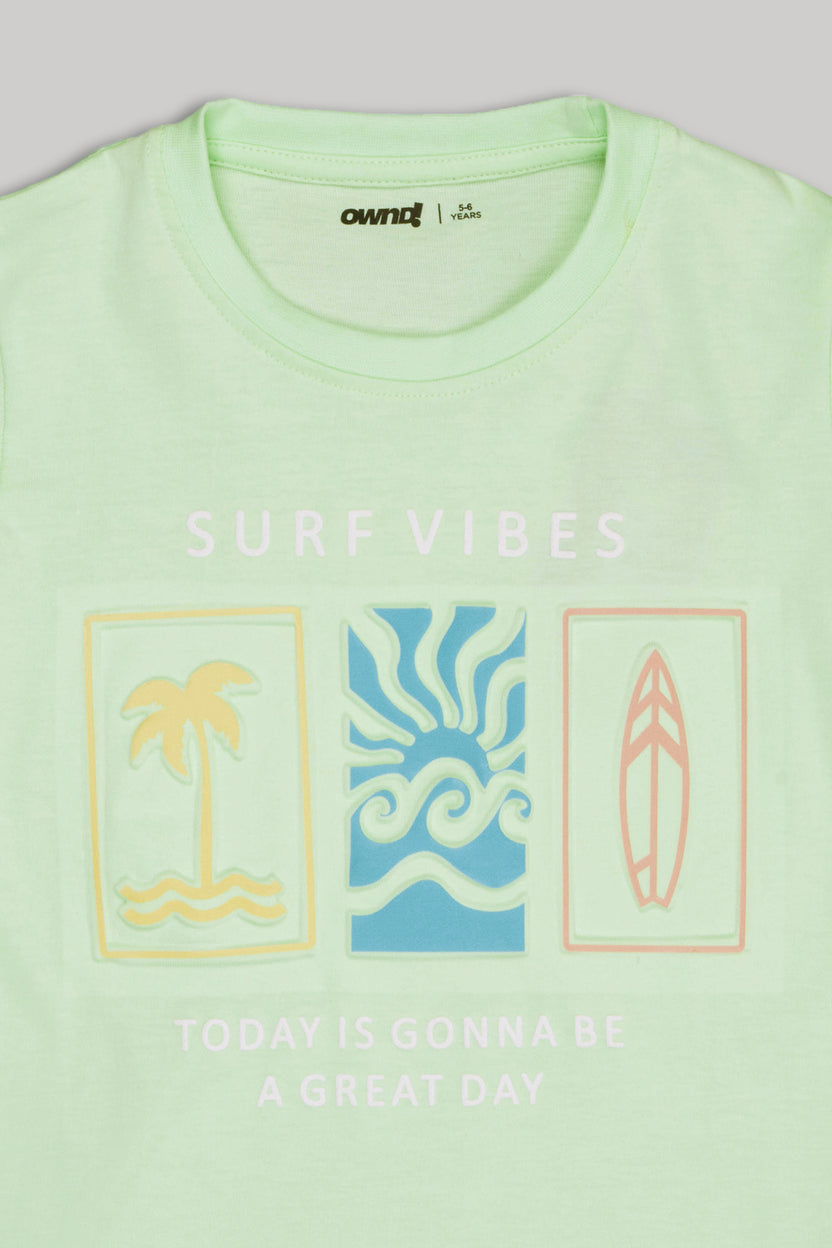Light Green Graphic Printed Regular Fit T-Shirt for Boys - Image 3