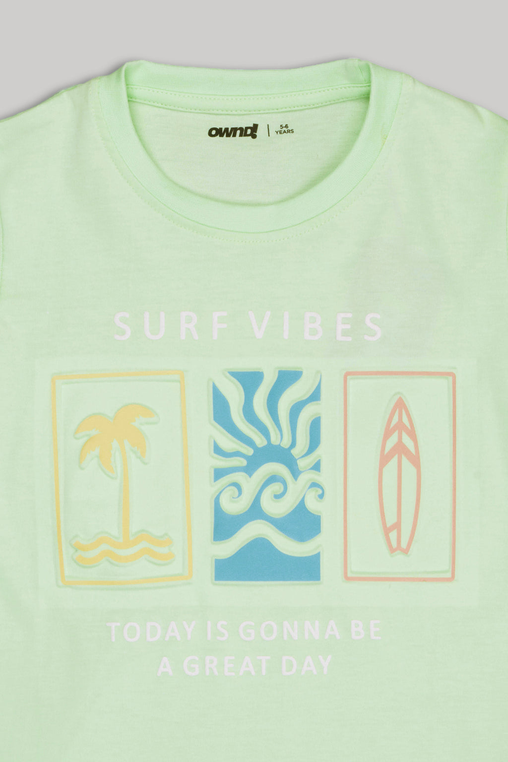 Light Green Graphic Printed Regular Fit T-Shirt for Boys - Image 3