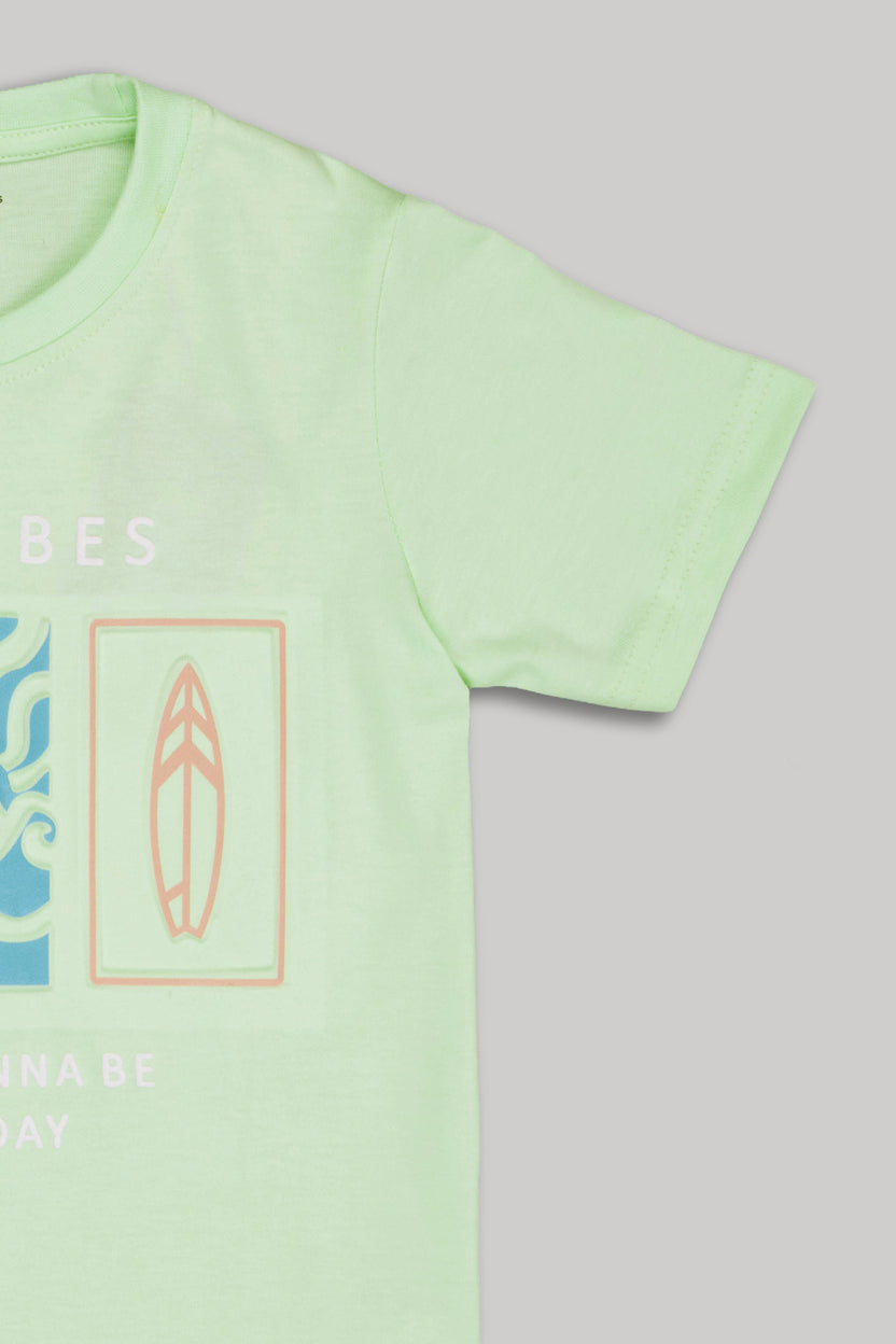 Light Green Graphic Printed Regular Fit T-Shirt for Boys - Image 4