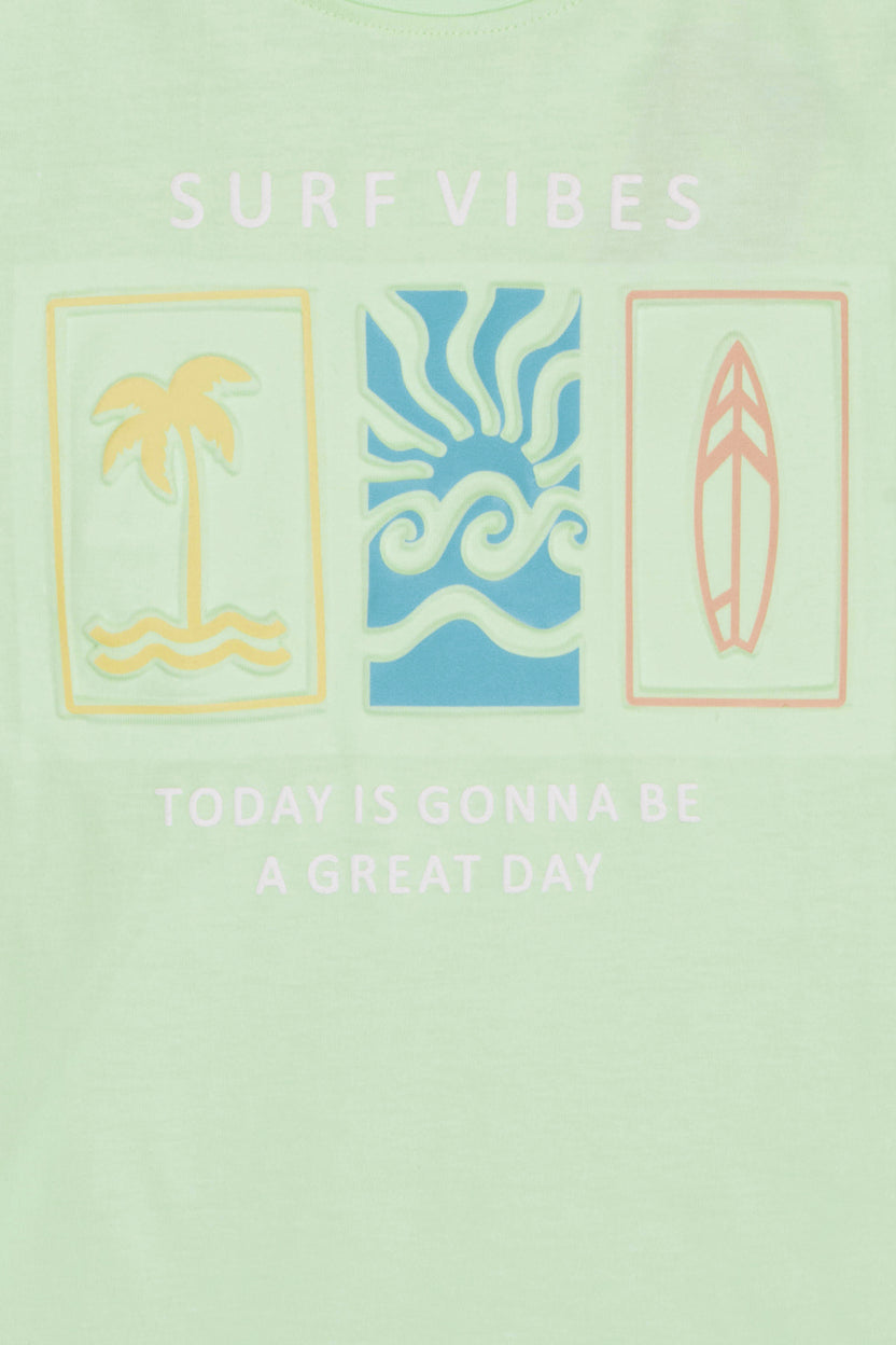 Light Green Graphic Printed Regular Fit T-Shirt for Boys - Image 5