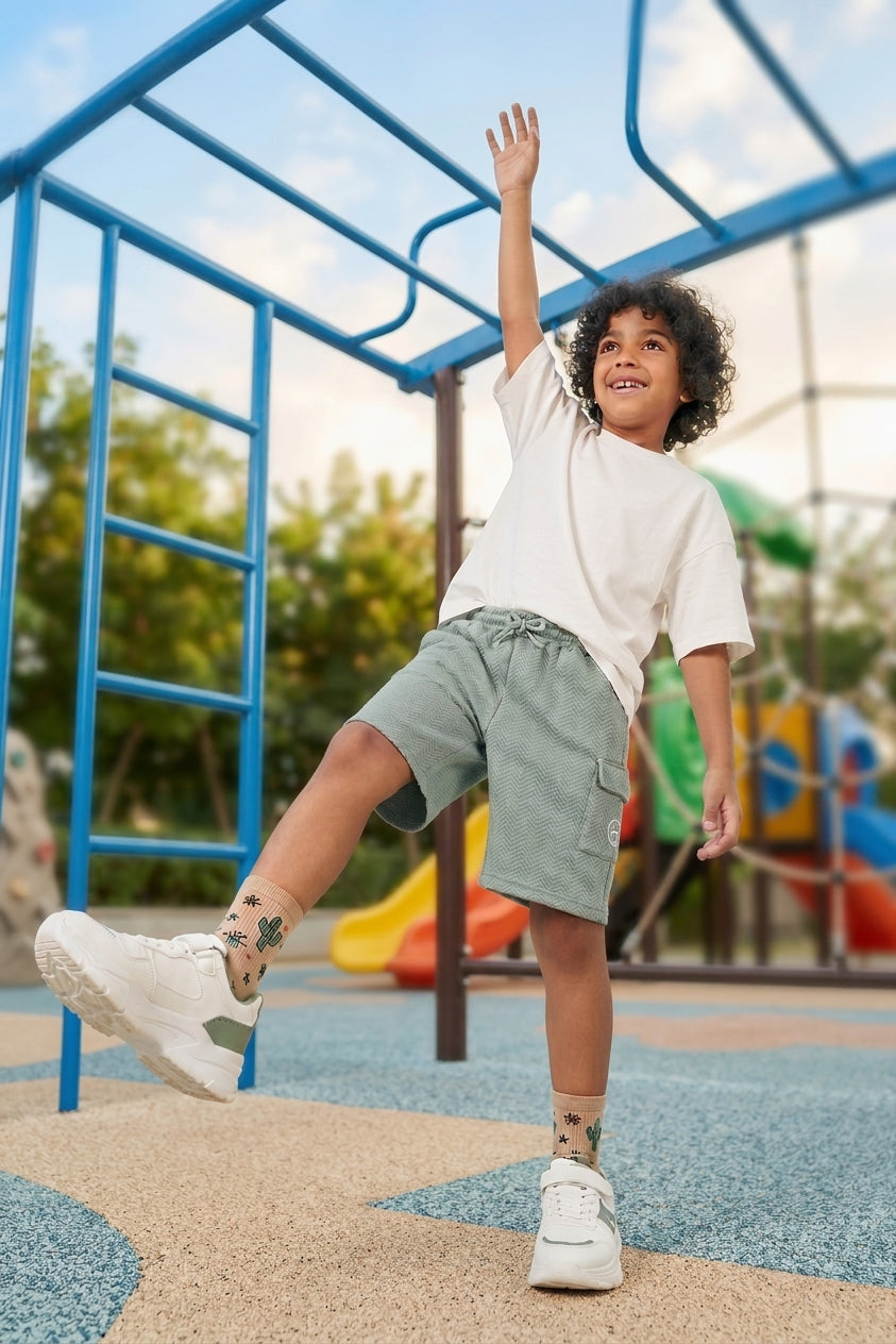 Green 3 Pocketed Regular Fit Bermuda Shorts for Boys - Image 1