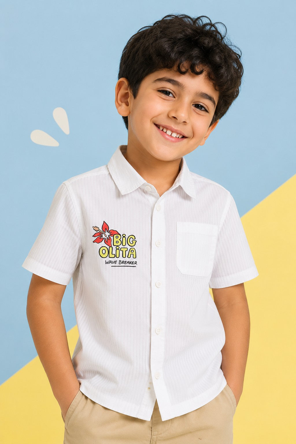 White Graphic Printed Regular Fit Shirt for Boys - Image 1