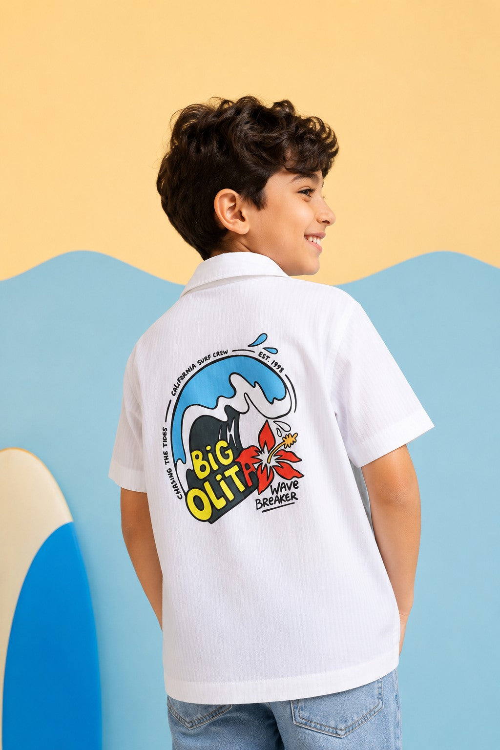 White Graphic Printed Regular Fit Shirt for Boys - Image 2