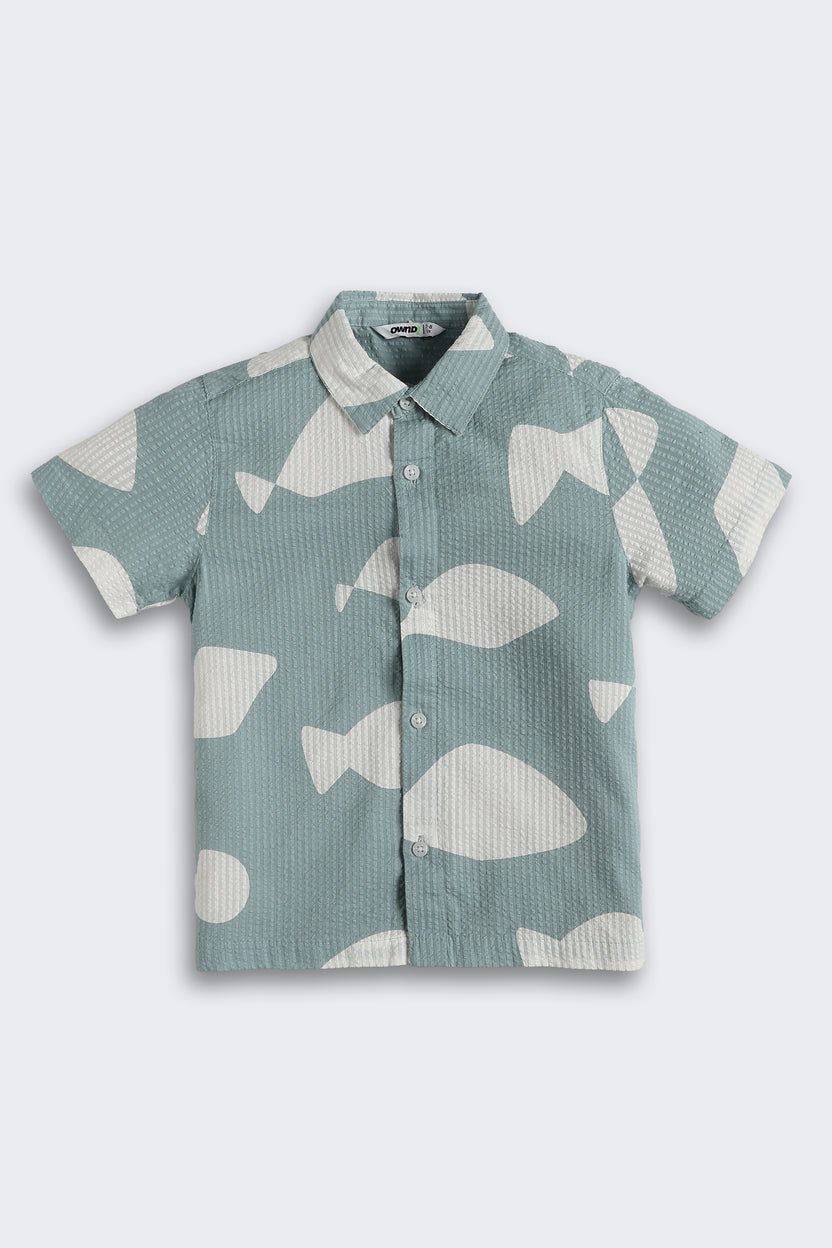 Blue Conversational Regular Fit Shirt For Boys - Image 2