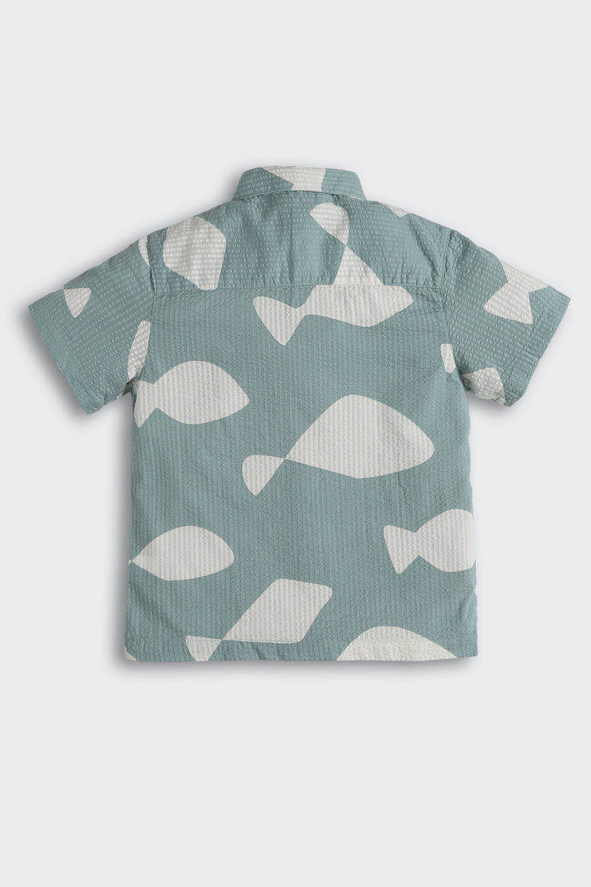 Blue Conversational Regular Fit Shirt For Boys - Image 3