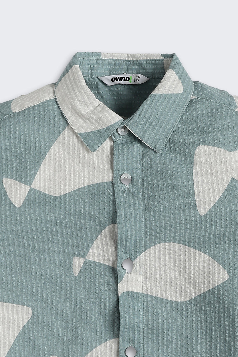 Blue Conversational Regular Fit Shirt For Boys - Image 4