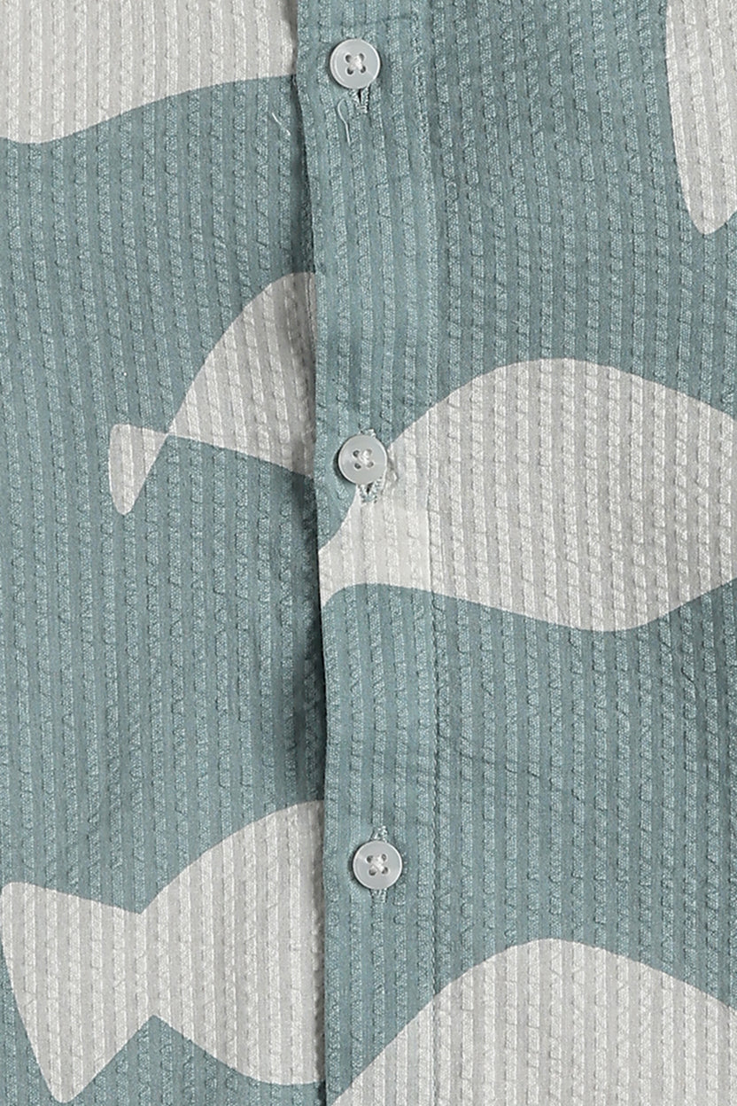Blue Conversational Regular Fit Shirt For Boys - Image 5