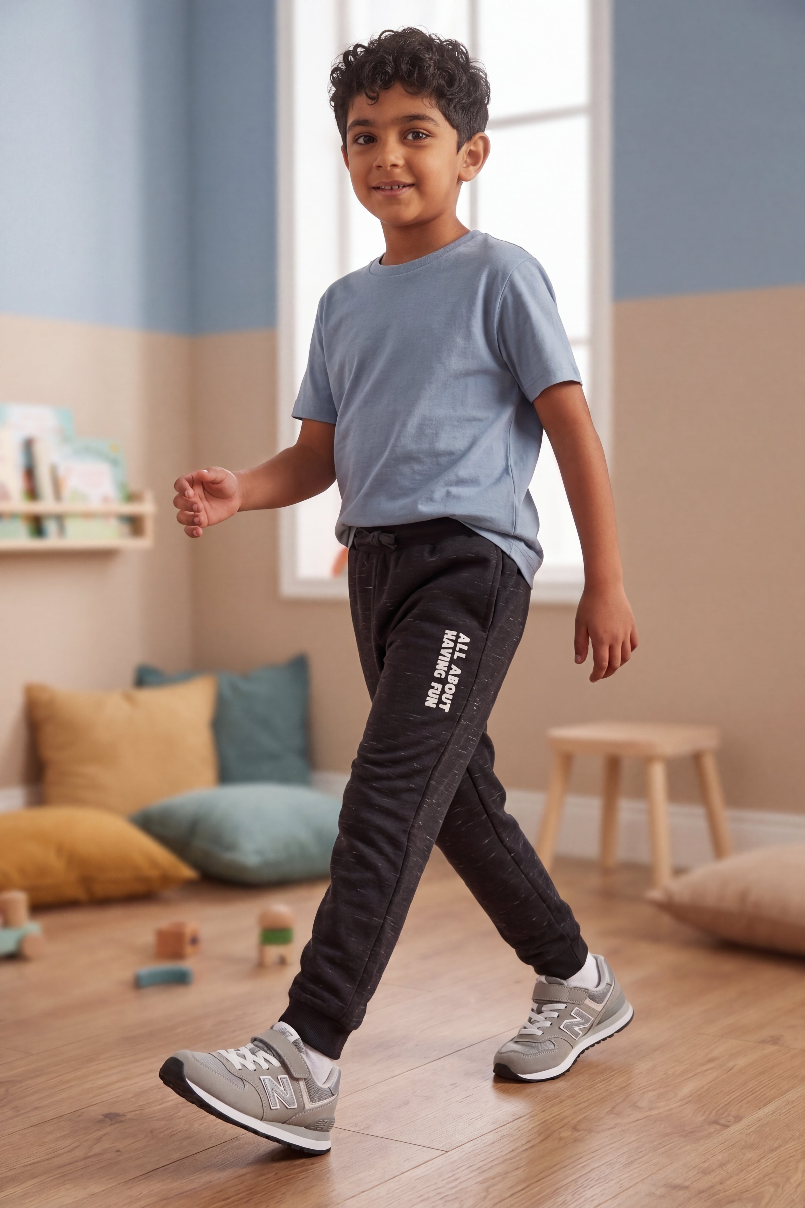 Black Regular Fit Joggers for Boys - Image 1