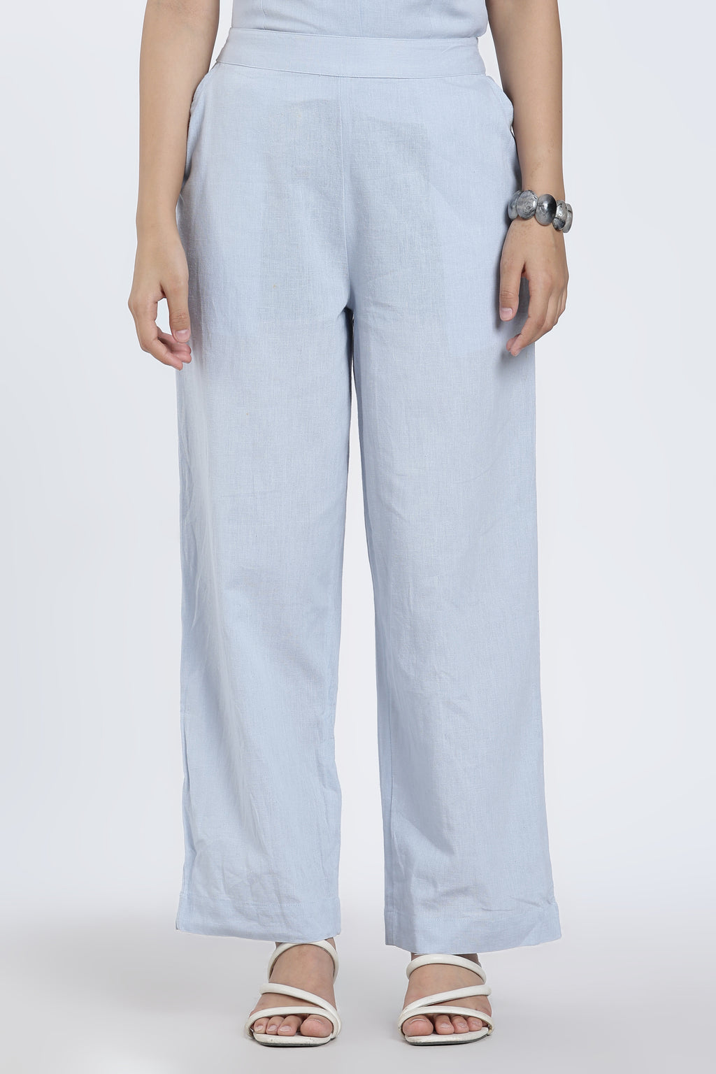 Light Blue Essential Wear Slim Fit Co-ord Set For Women - Image 4