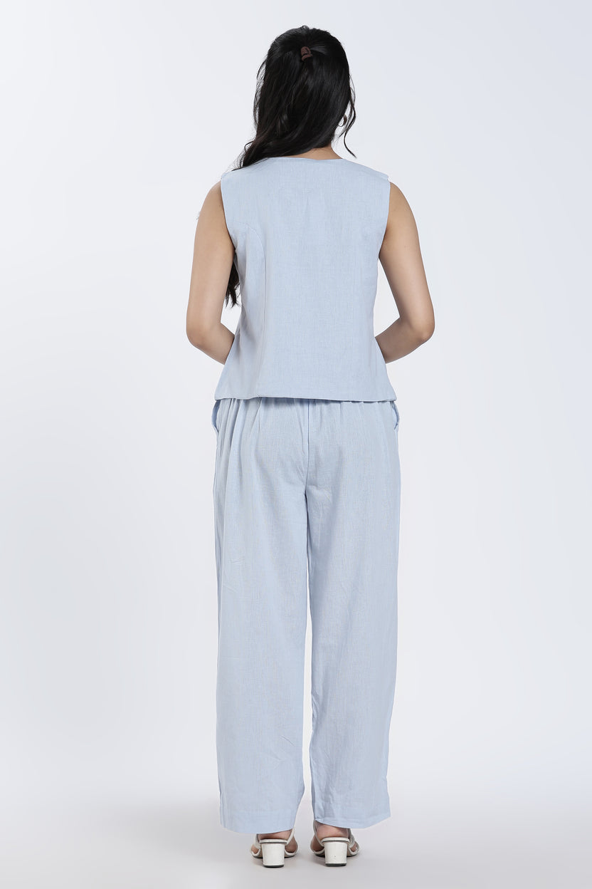 Light Blue Essential Wear Slim Fit Co-ord Set For Women - Image 5