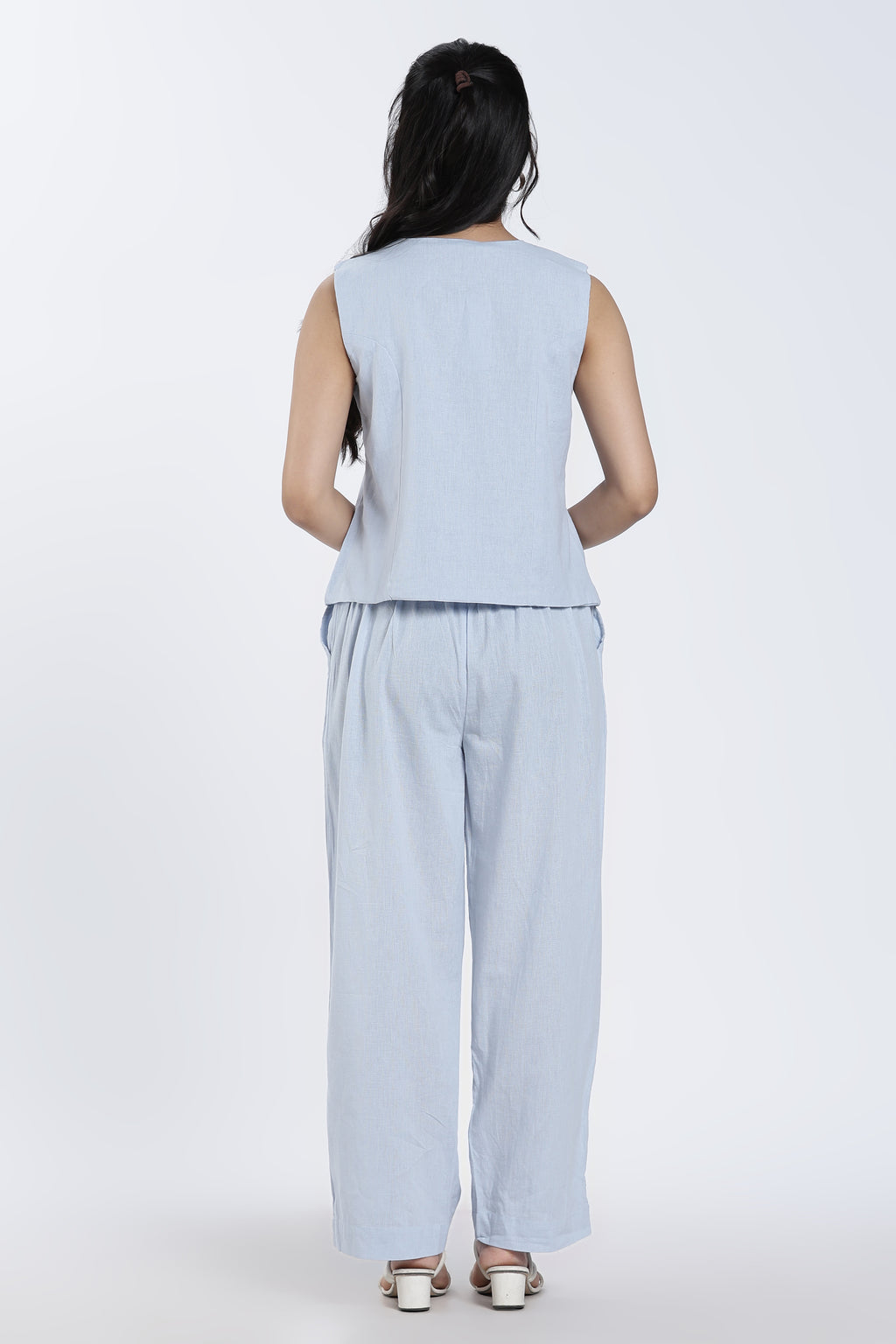 Light Blue Essential Wear Slim Fit Co-ord Set For Women - Image 5