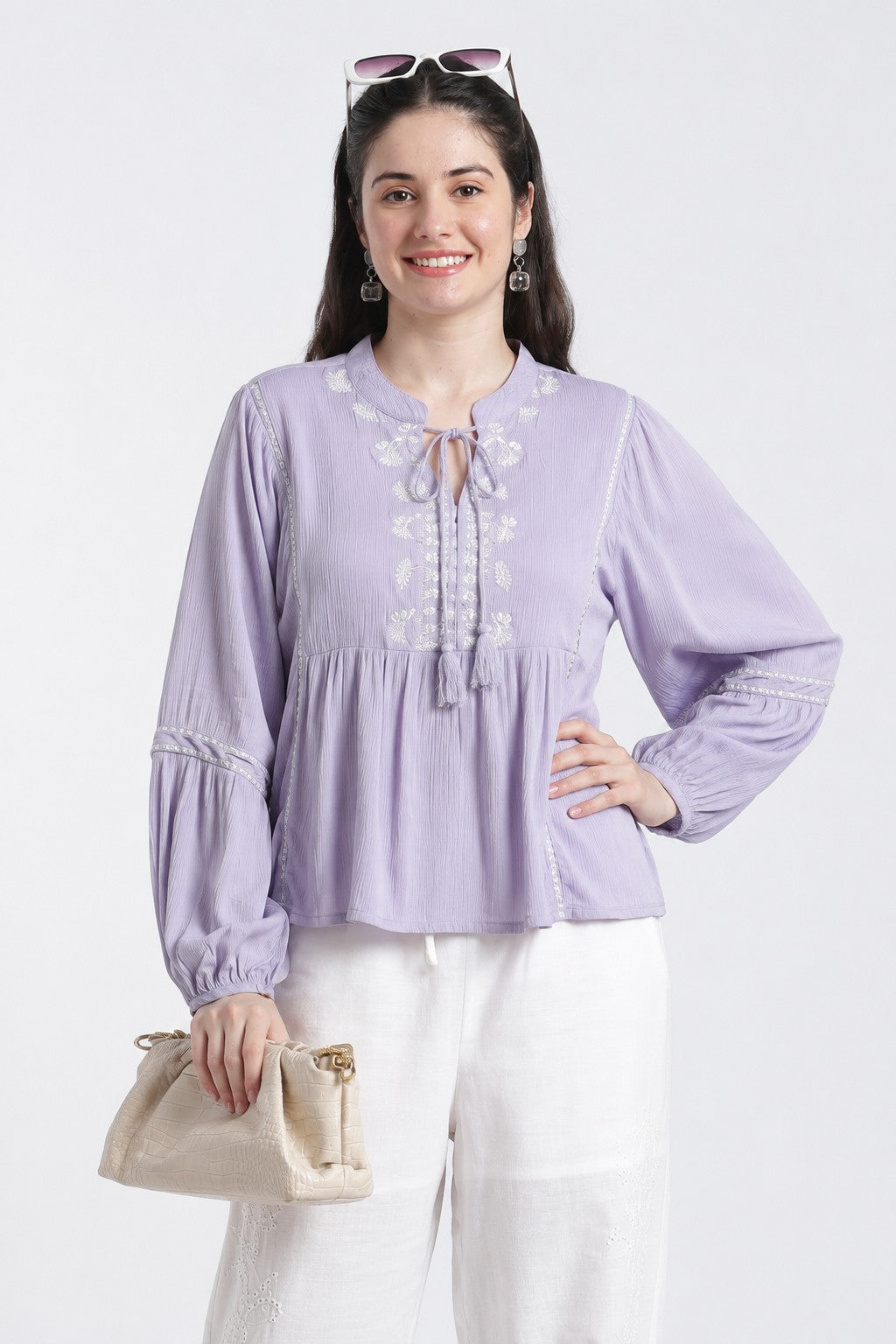 Lilac Tied Up Relaxed Fit Tunic For Women - Image 1