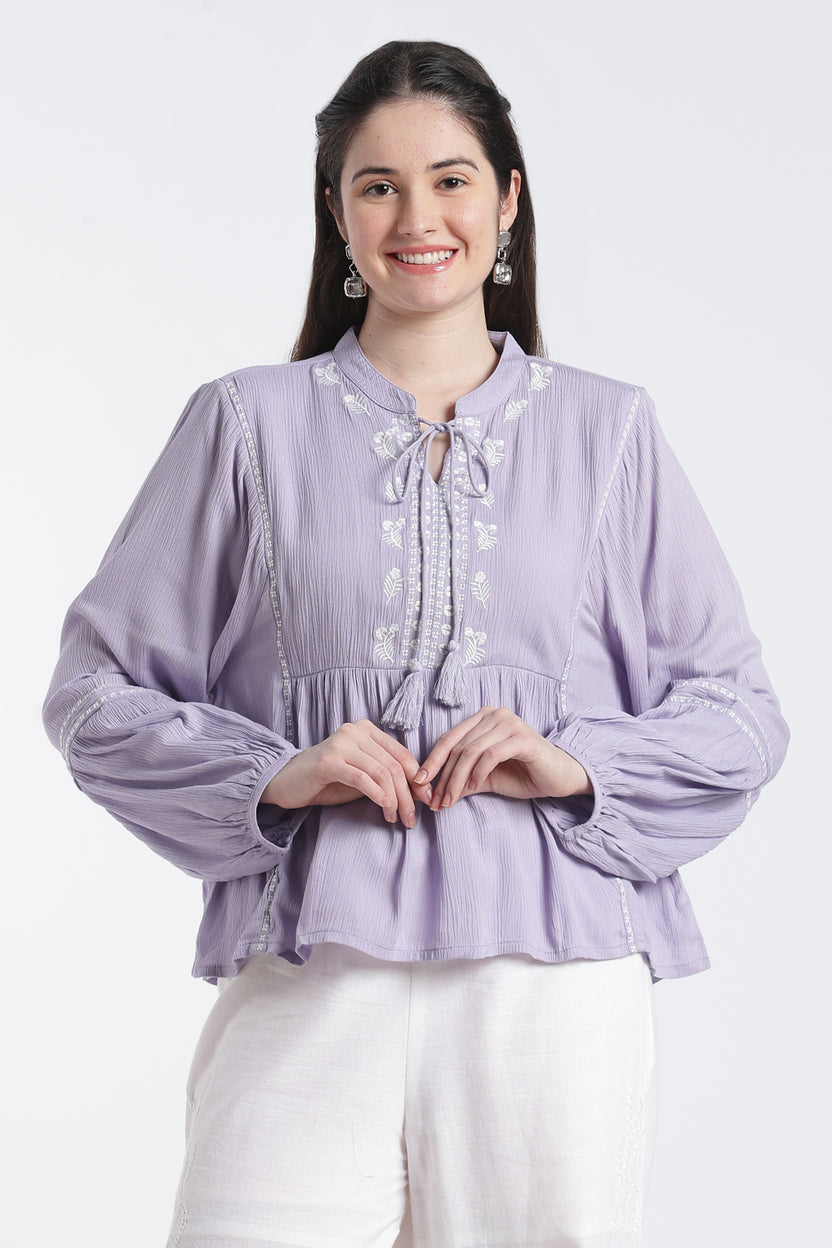 Lilac Tied Up Relaxed Fit Tunic For Women - Image 2