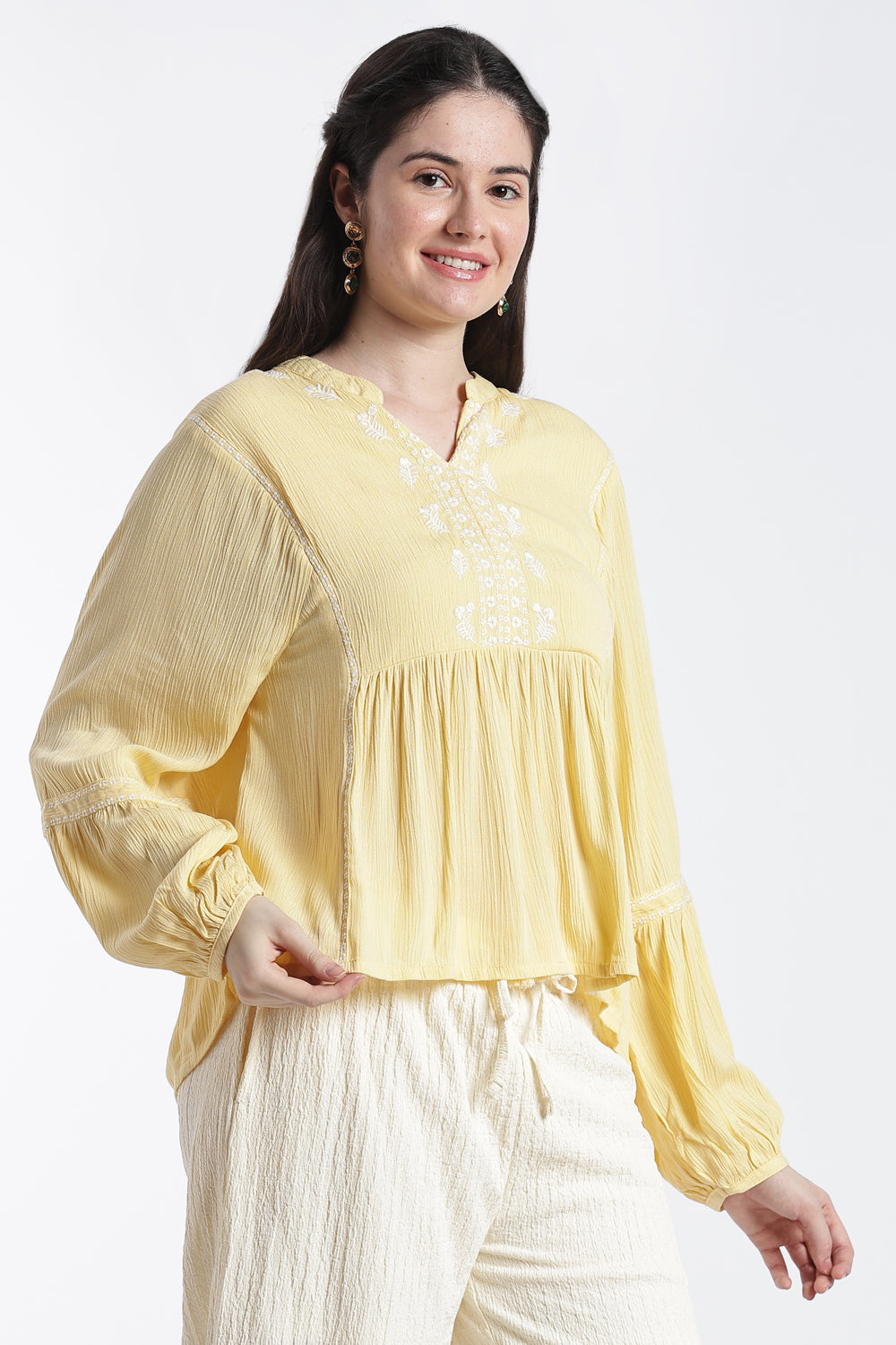 Yellow Smocked Relaxed Fit Tunic For Women - Image 4