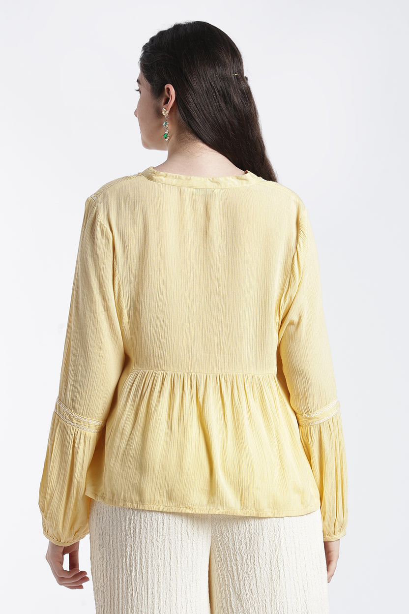 Yellow Smocked Relaxed Fit Tunic For Women - Image 5