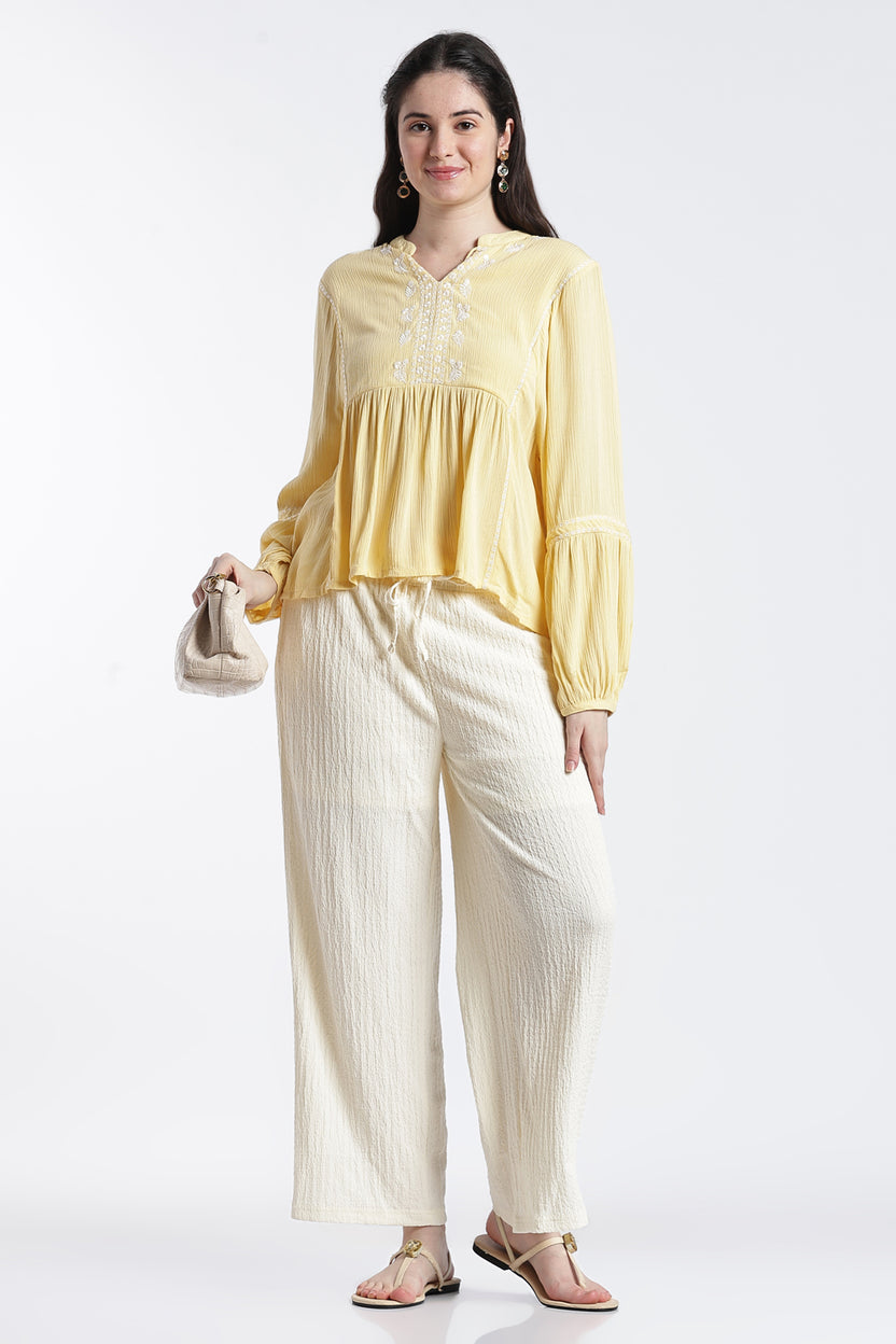 Yellow Smocked Relaxed Fit Tunic For Women - Image 6