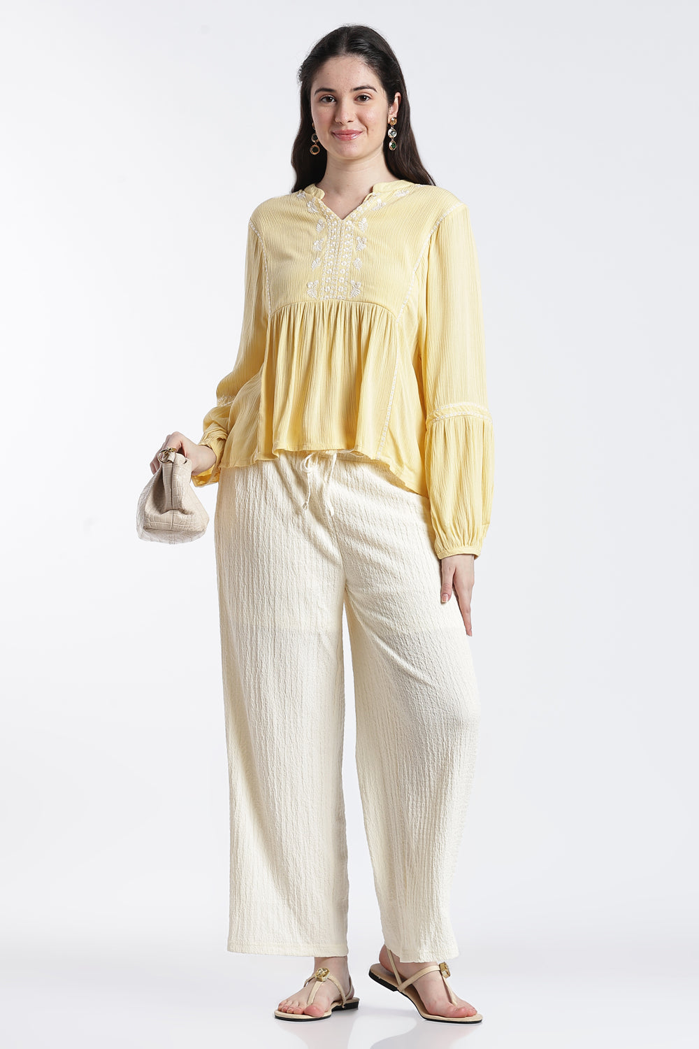 Yellow Smocked Relaxed Fit Tunic For Women - Image 6
