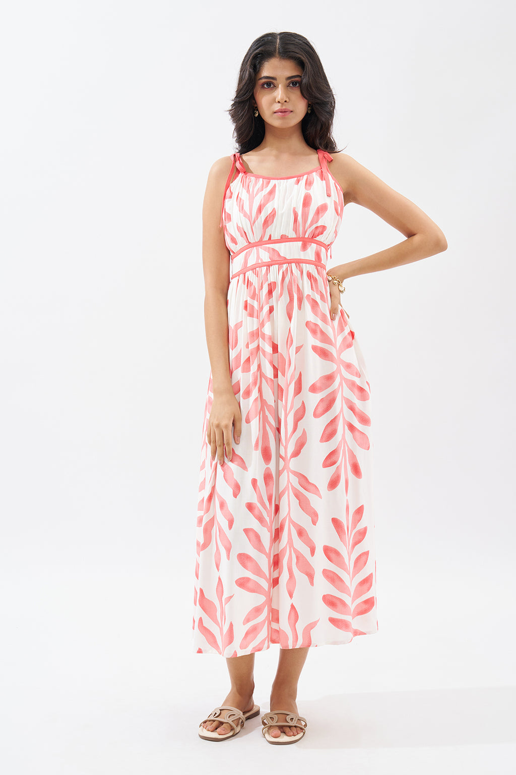 Peach Sleeveless Printed Dress for Women - Image 4