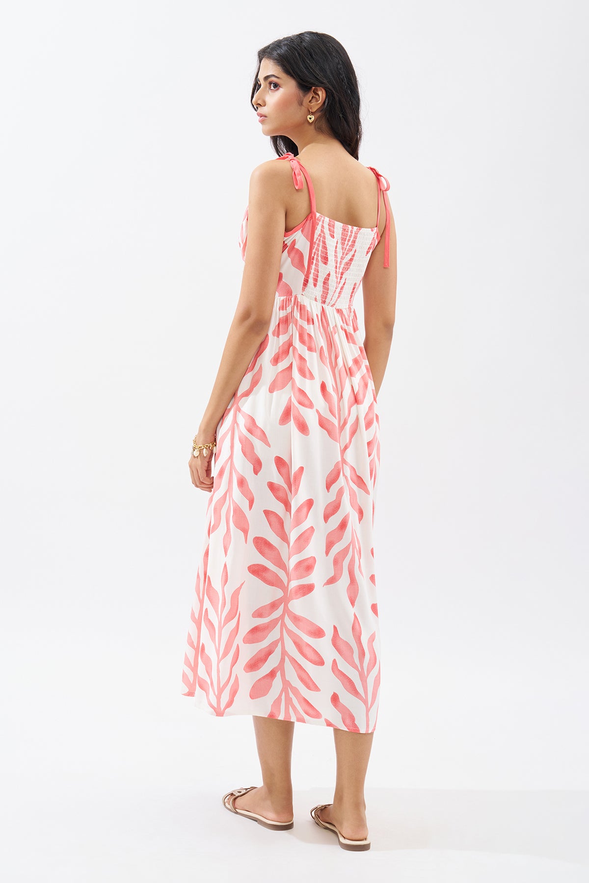 Peach Sleeveless Printed Dress for Women - Image 5