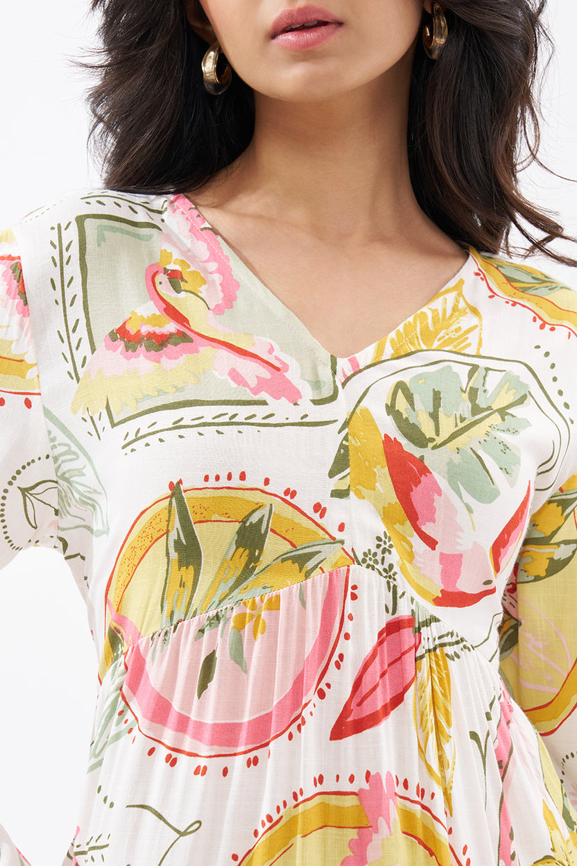Pink Tropical Print Dress For Women - Image 3