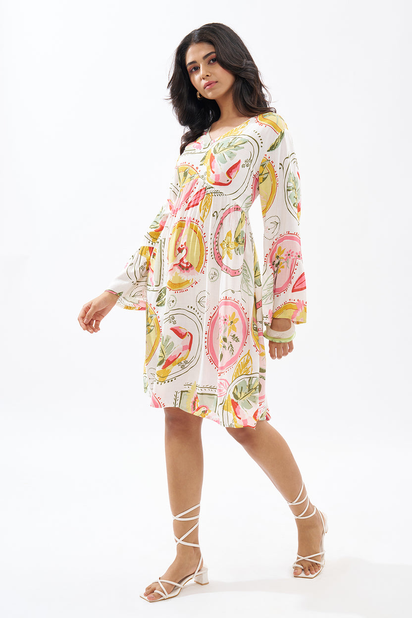 Pink Tropical Print Dress For Women - Image 4