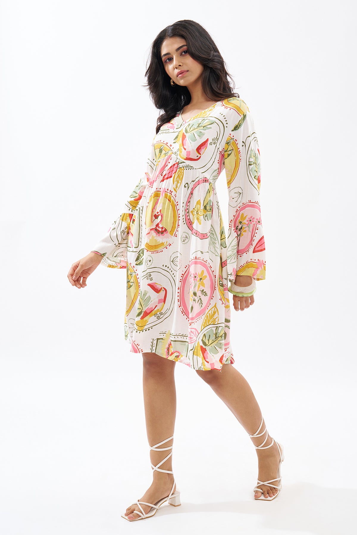 Pink Tropical Print Dress for Women - Image 4
