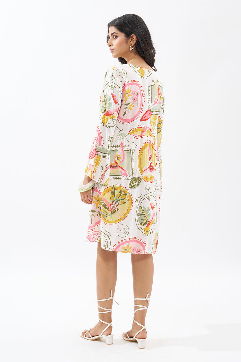 Pink Tropical Print Dress For Women - Image 5
