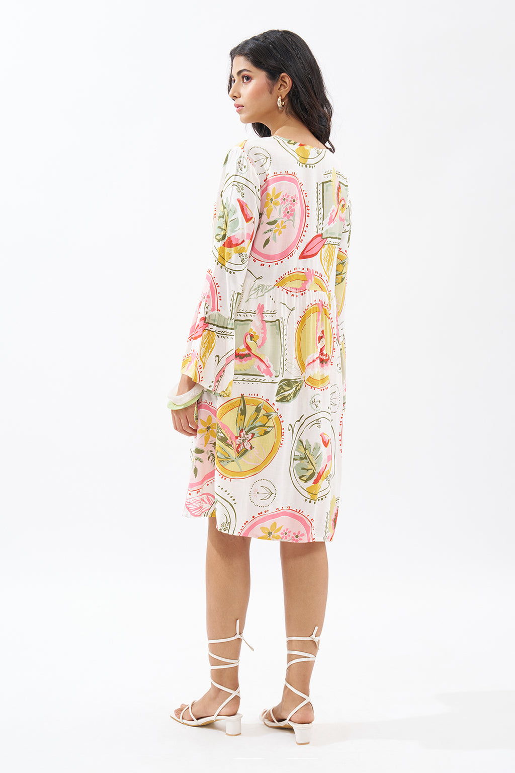 Pink Tropical Print Dress for Women - Image 5