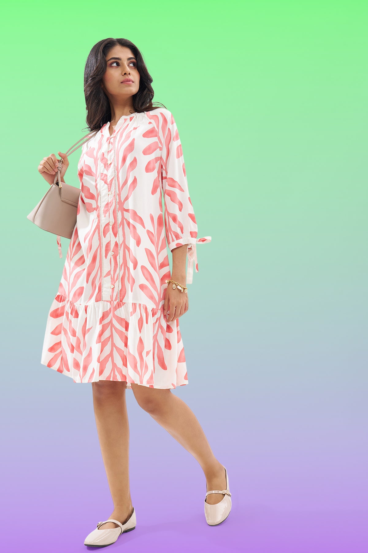 Peach Printed Dress for Women - Image 1