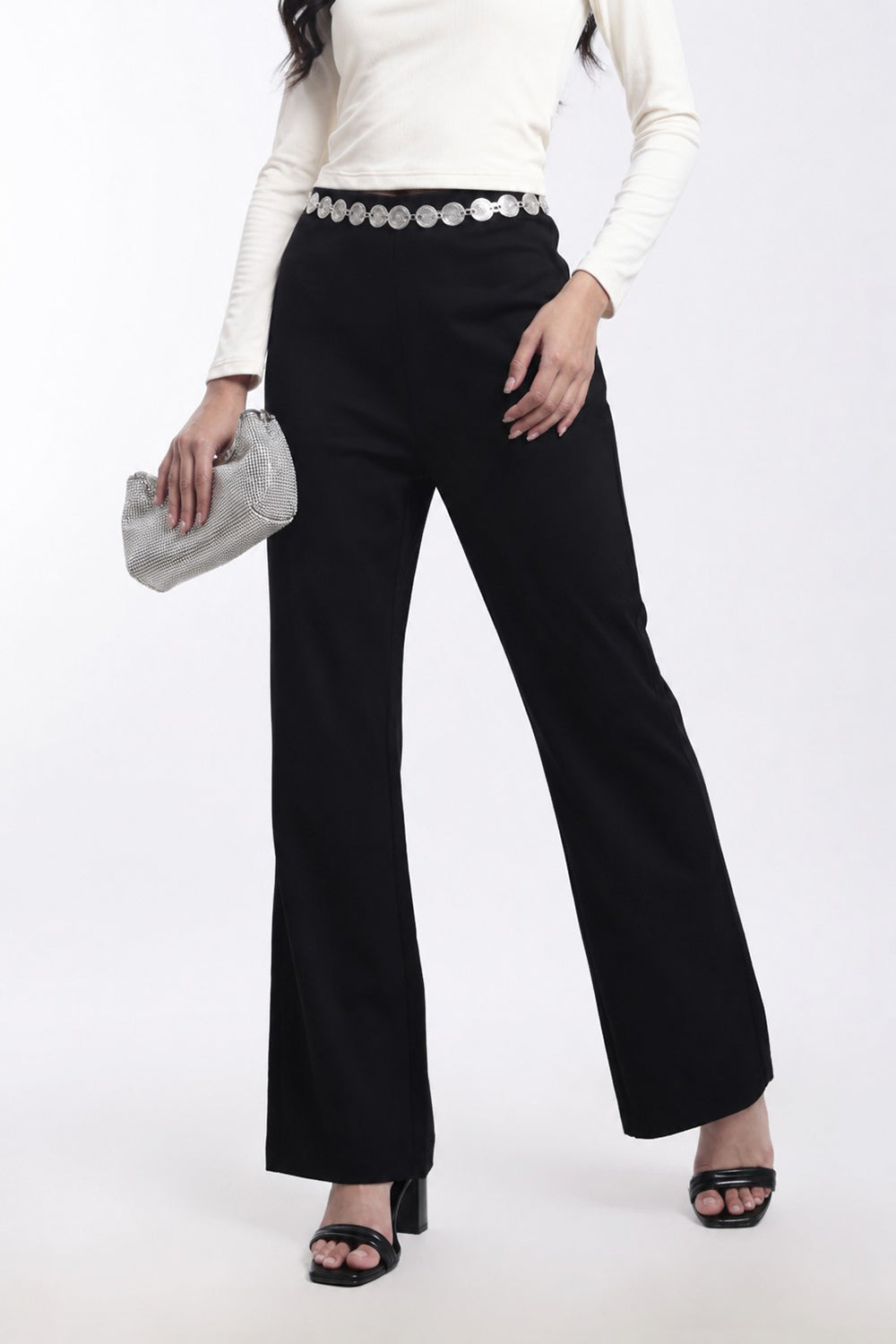 Black Solid Regular Fit Trouser for Women - Image 1