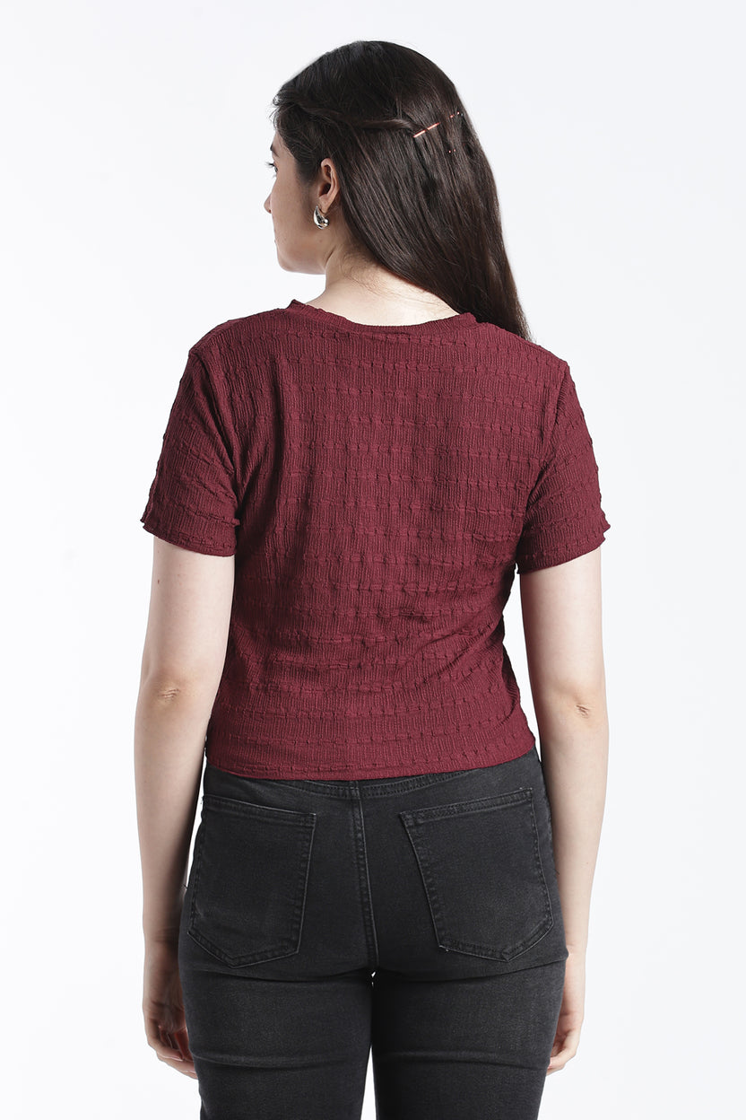 Red Smocked Slim Fit Top for Women - Image 5