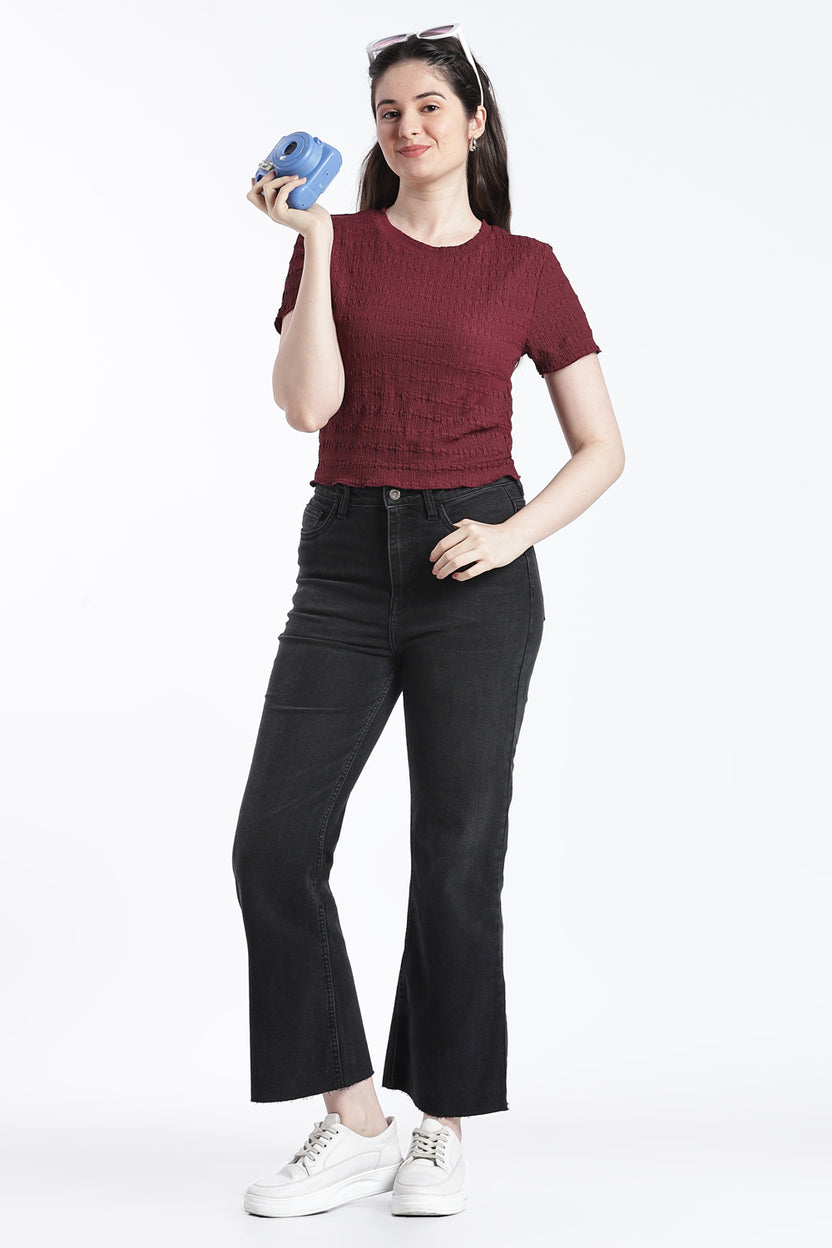 Red Smocked Slim Fit Top for Women - Image 6
