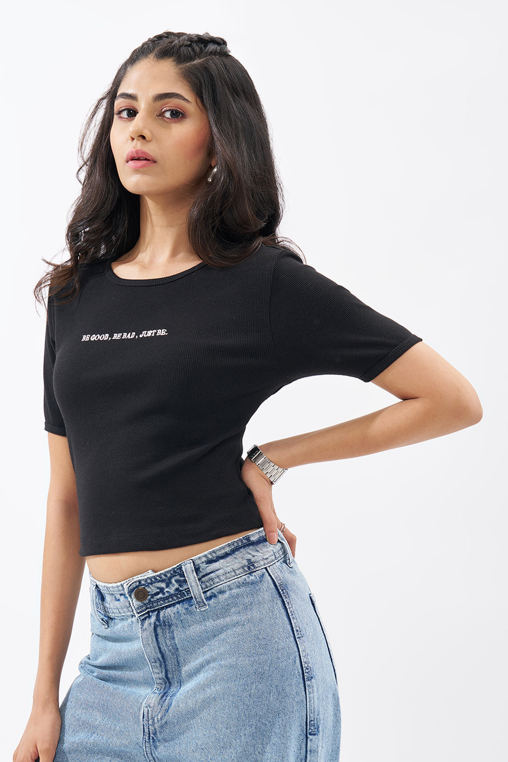 Black Ribbed Top for Women - Image 4