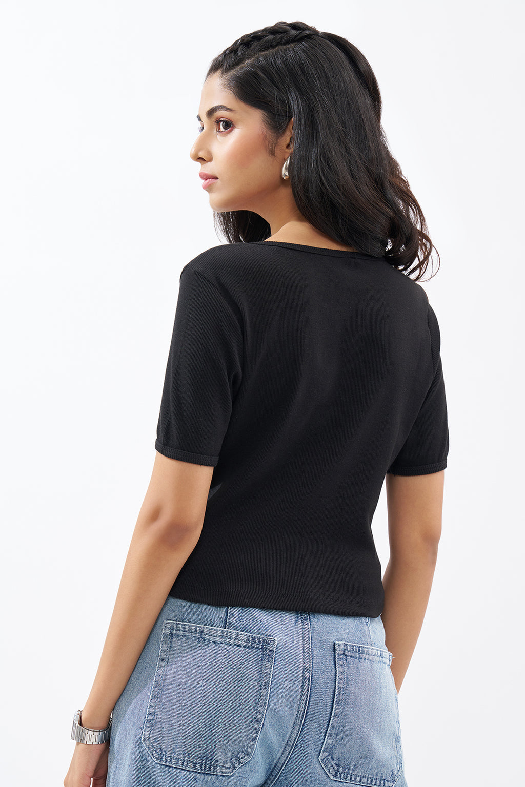 Black Ribbed Top for Women - Image 5