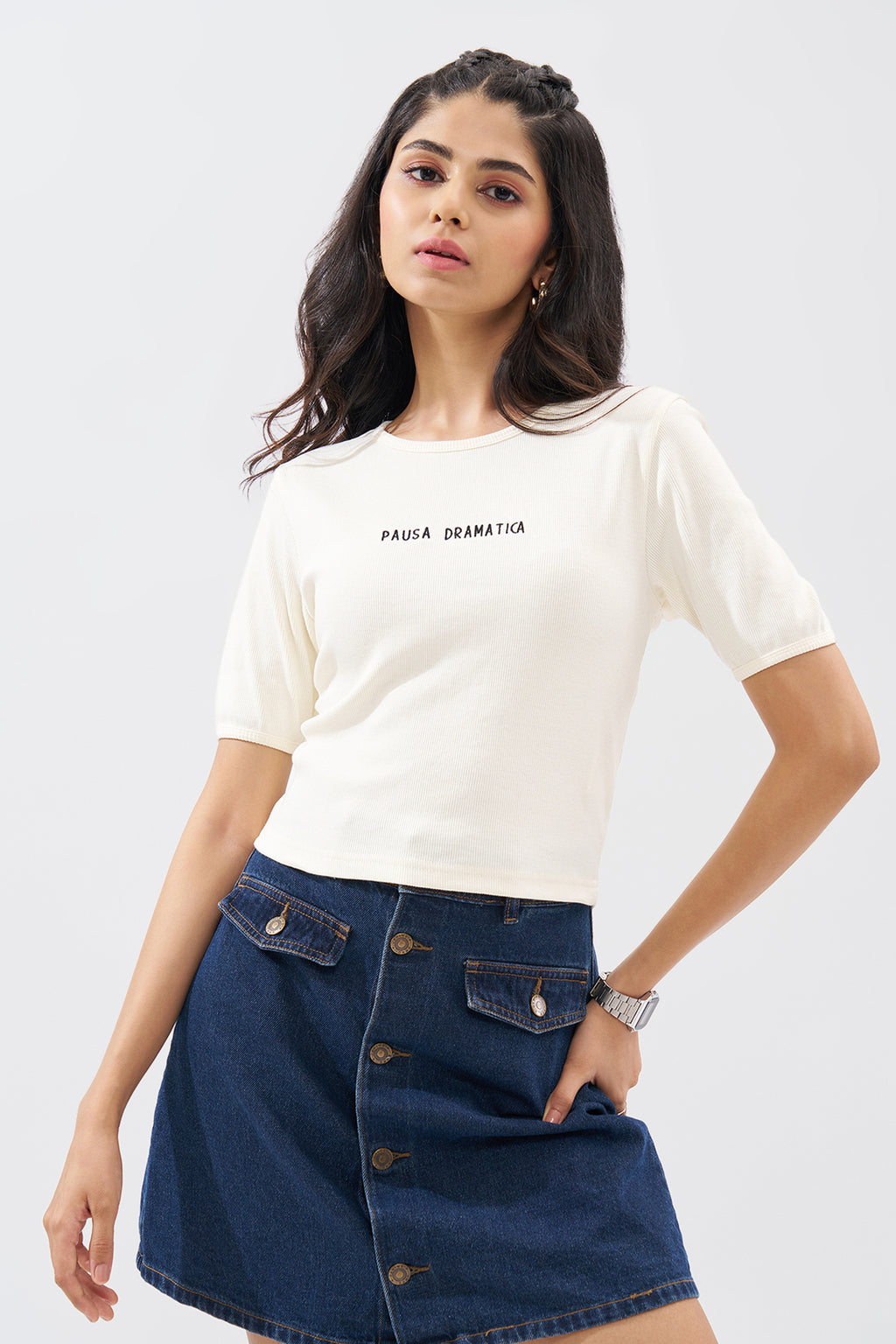 Off-White Ribbed Top for Women - Image 2