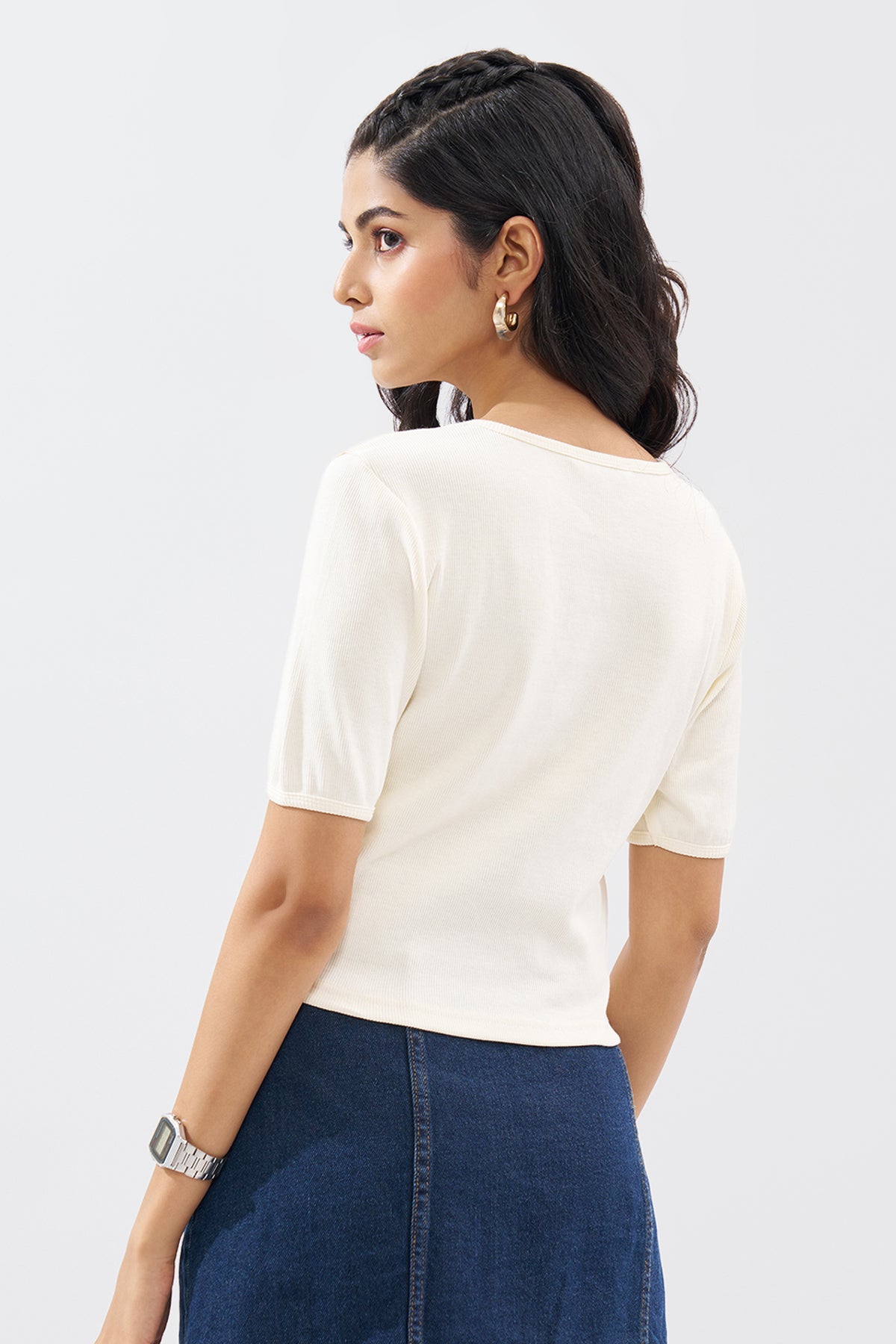 Off-White Ribbed Top for Women - Image 5