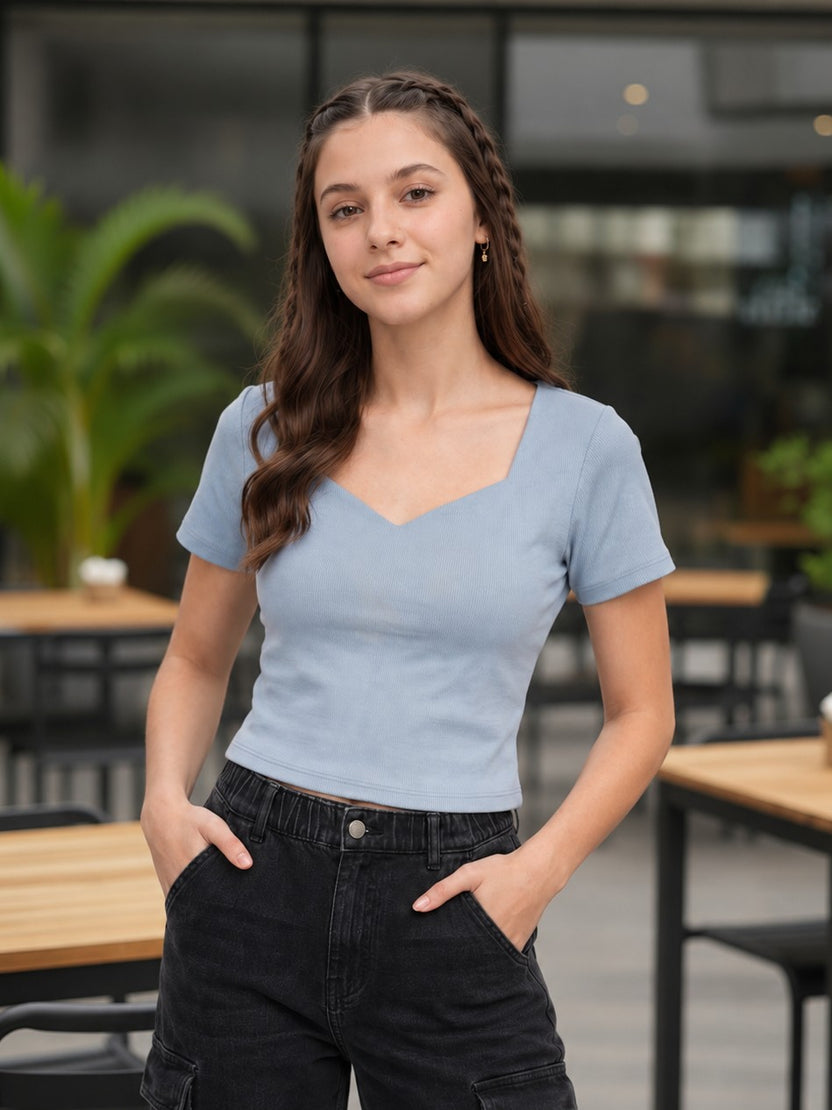 Blue Solid Regular Fit Top For Women - Image 1