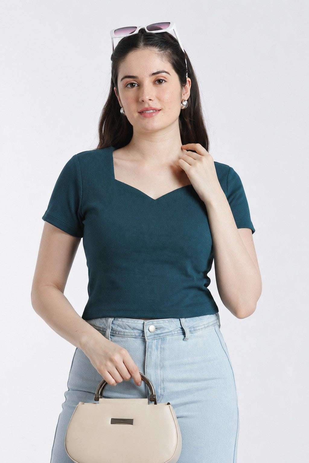 Teal Regular Fit Crop Top For Women - Image 1