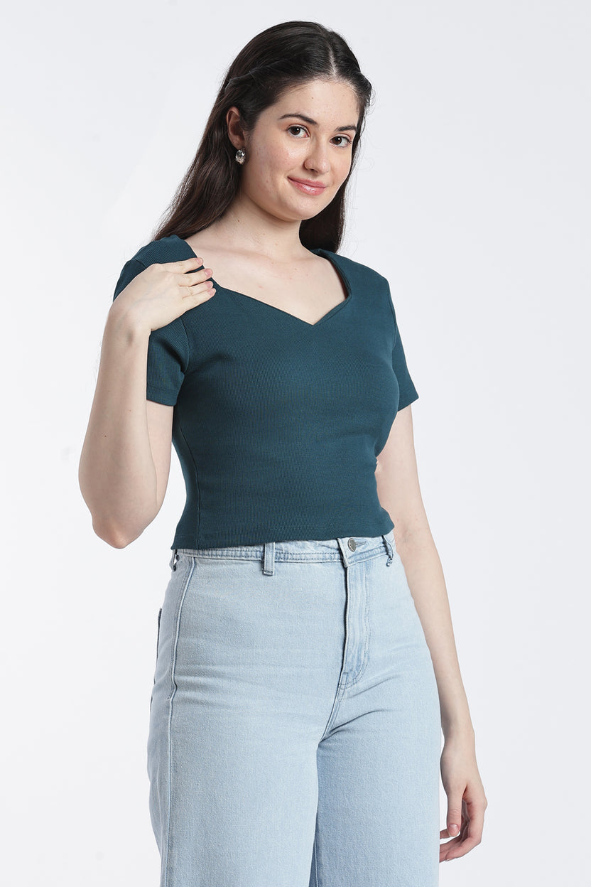 Teal Regular Fit Crop Top For Women - Image 4