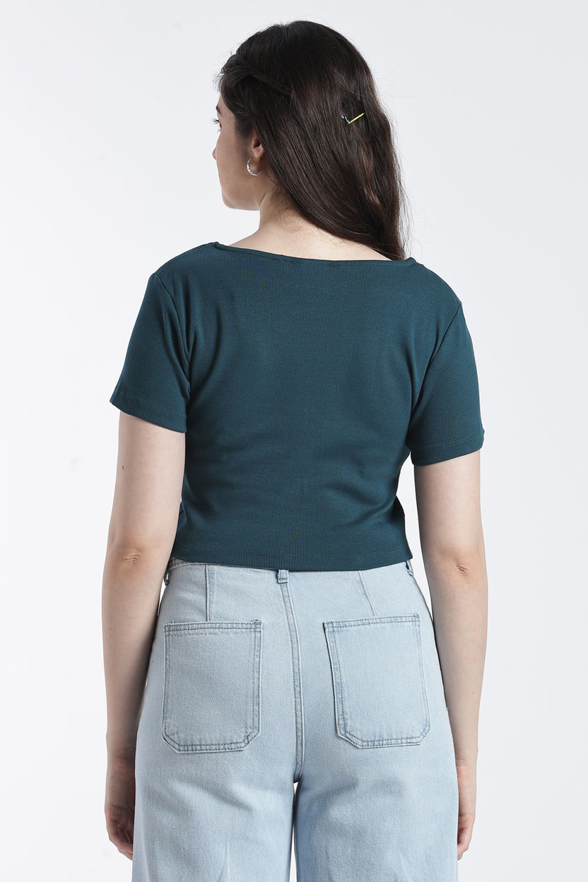 Teal Regular Fit Crop Top For Women - Image 5