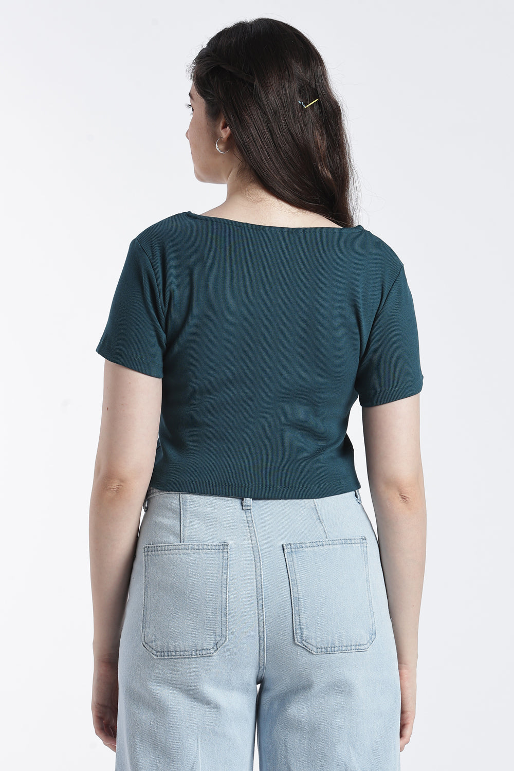 Teal Regular Fit Crop Top For Women - Image 5