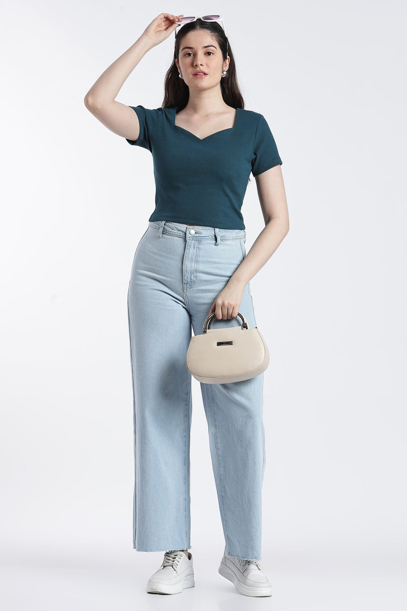 Teal Regular Fit Crop Top For Women - Image 6