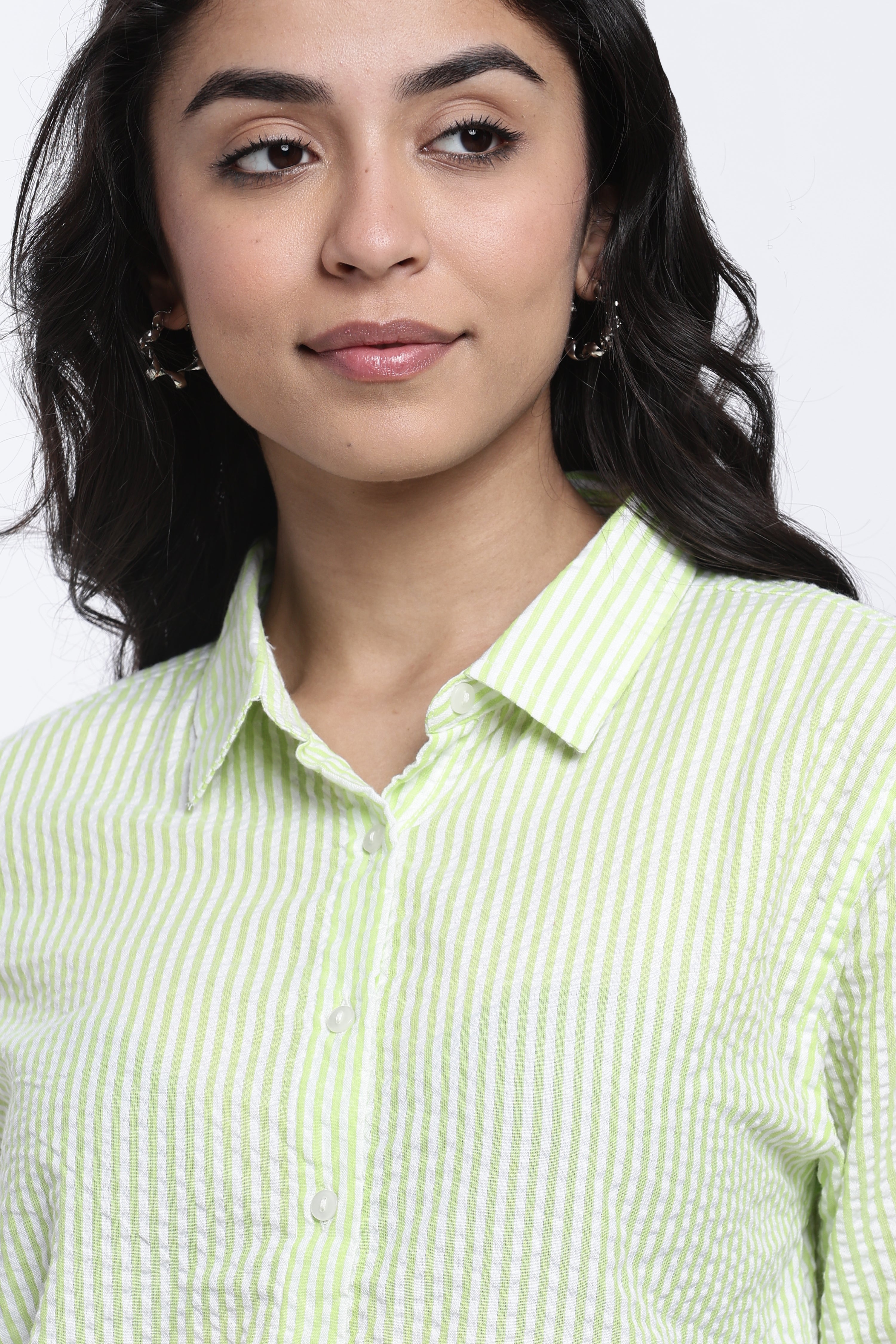Lime Striped Regular Fit Shirt for Women - Image 7